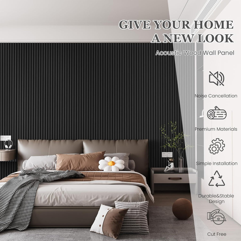 Wood Salt Acoustic Wall Panels, 2 Piece 94" x 23.6" x 0.8" Soundproof Wooden Wall Panels, 3D Fluted Sound Absorbing Panel, Dark Gray