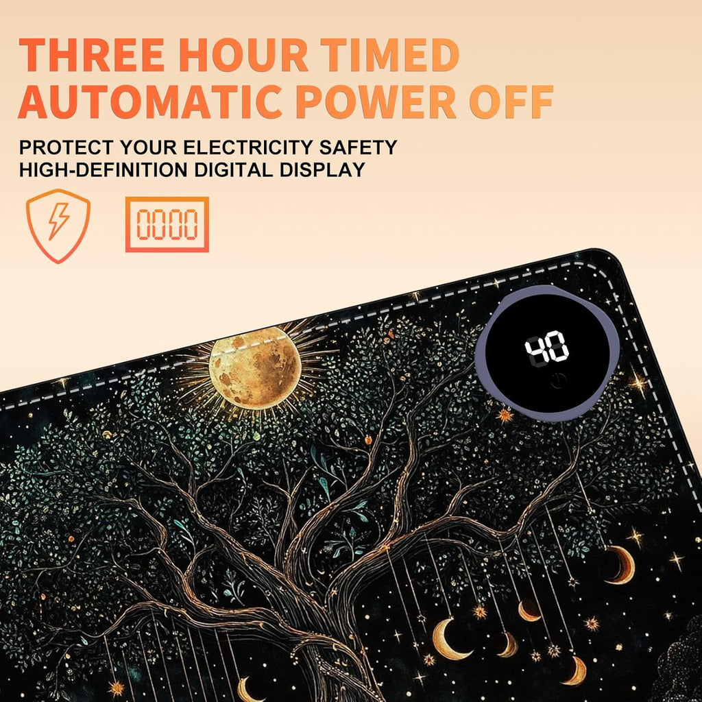 Heated Mouse Pad 23.6 x 14 in 3-Temp Fast Heating Desk Mat with Auto Timer Warmer for Hands Wrist Pain Relief Waterproof Keyboard Mat for Office, Gaming, Home, Moonlit Tree Art