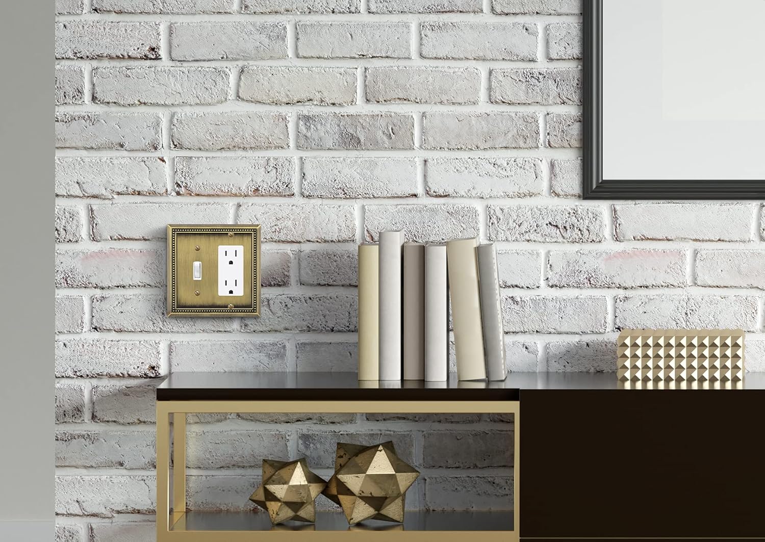 Henne Bery Sunken Pearls Heavy Duty Decorative Wall Plate Switch Plate Outlet Cover (Toggle/Decorator, Antique Brass)