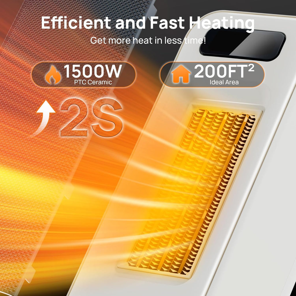 Space Heaters for Indoor Use, Smart Portable Electric Heater with Thermostat, WiFi and Voice Control, 12H Timer, 4 Modes, 36dB 1500W PTC Ceramic Safety Heat for Office Bedroom Home 1Pack White