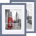 Tiblue 11x14 Picture Frame, Distressed Rustic Blue Solid Wood, 2 Packs with 4 Mats, 8.5”x10.5”/7.5”x9.5” Opening, HD Plexiglass, Wall Mount & Tabletop, Unisex Adult