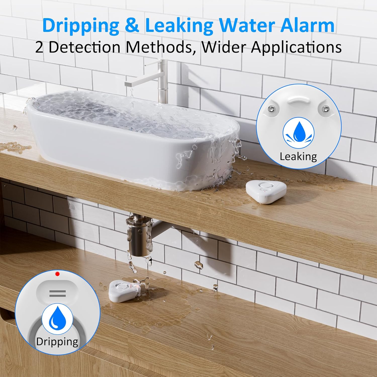Smart Water Leak Detectors for Home WiFi with App Alerts, Stechro Ajustable 120dB Water Sensor Alarm Leak Detector for Basements Sink Kitchen Laundry, 5 Water Sensors & 1 Rechargeable Gateway