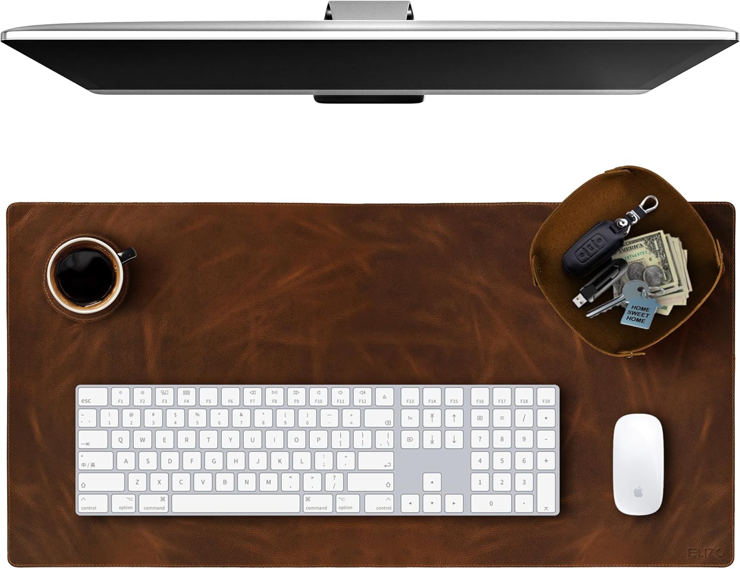 Elizo Real Leather Desk Mat Set (32x16) Large Desk Cover Desk Blotter Protector Computer Gaming Mouse Pad Table Laptop Office Desktop Accessories