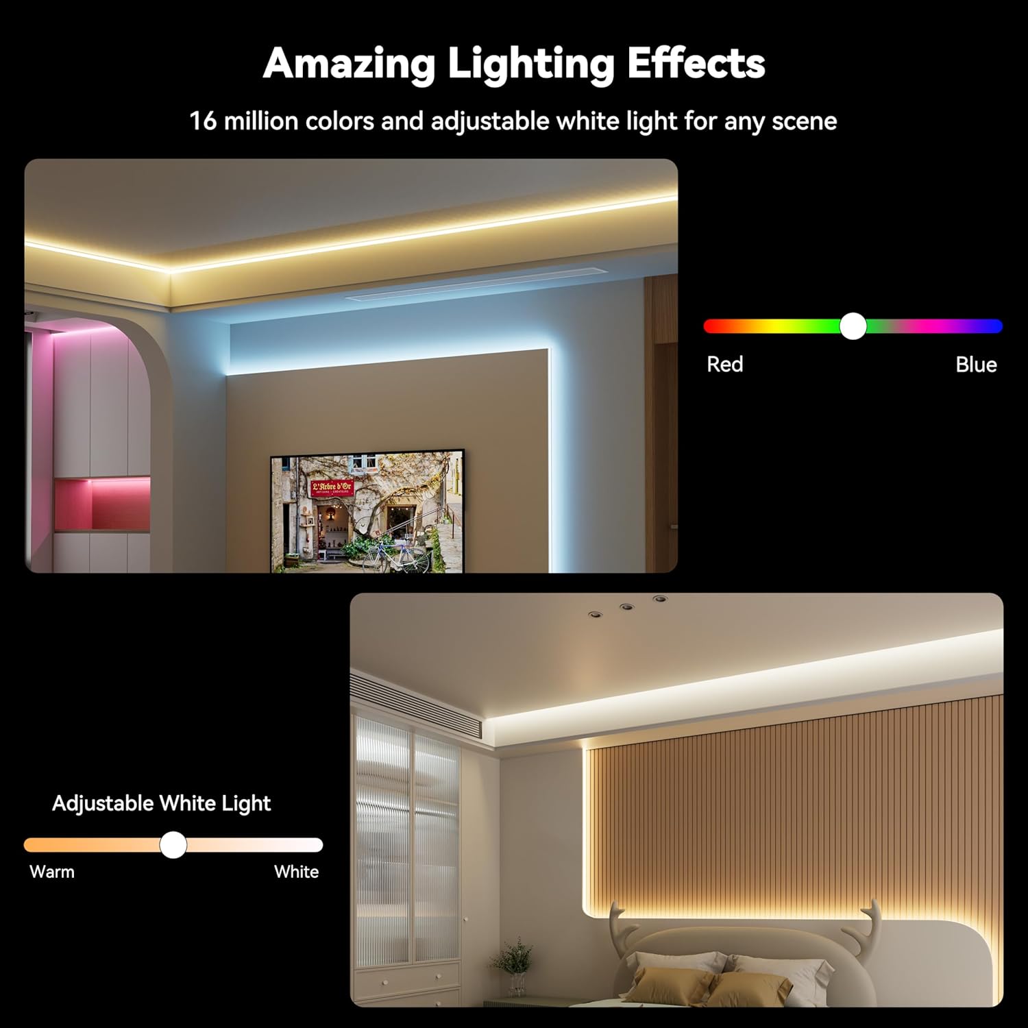 MIWISE RGB COB LED Strip Light 32.8ft/10m,Color Changing Dimmable Super Bright Strip Light 24V,Work with Alexa/Google Assistant/Tuya Multicolor Flexible Tape Light,for TV,Bedroom,Party DIY Decoration