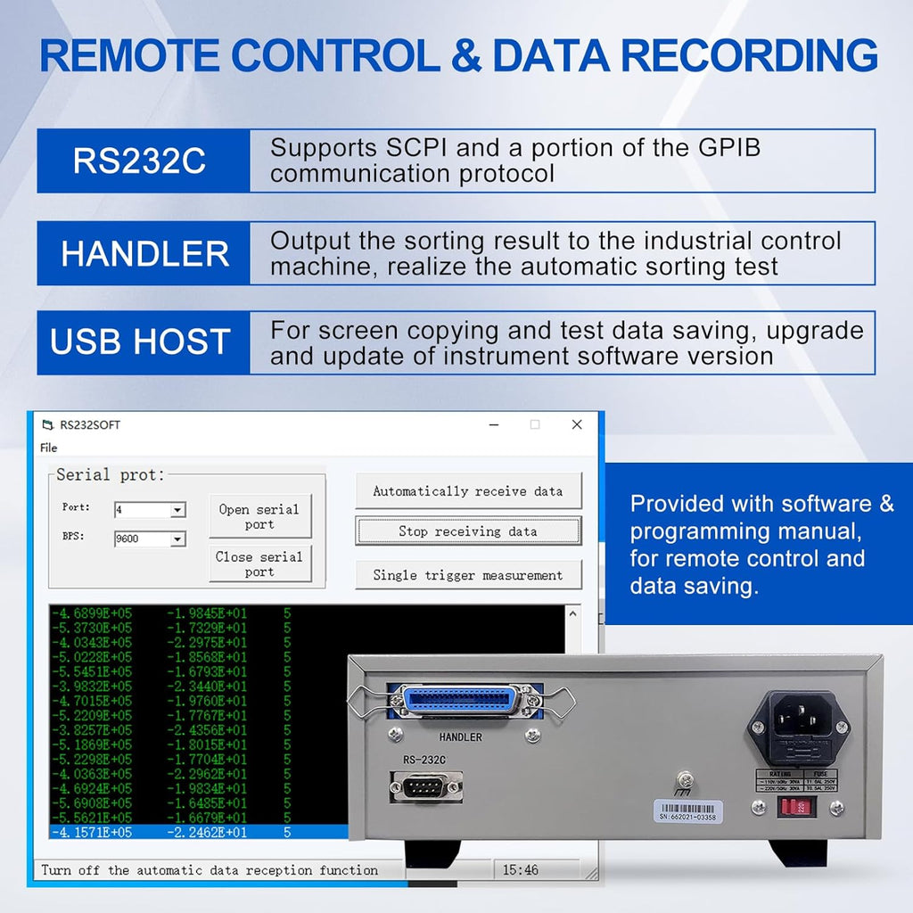 MATRIX MCR5200 Benchtop LCR Meter, 40Hz-200kHz 0.1%, Digital LCR Bridge Measures Inductance/Capacitance/Resistance, USB/RS232C, Calib-Clear, Data Save
