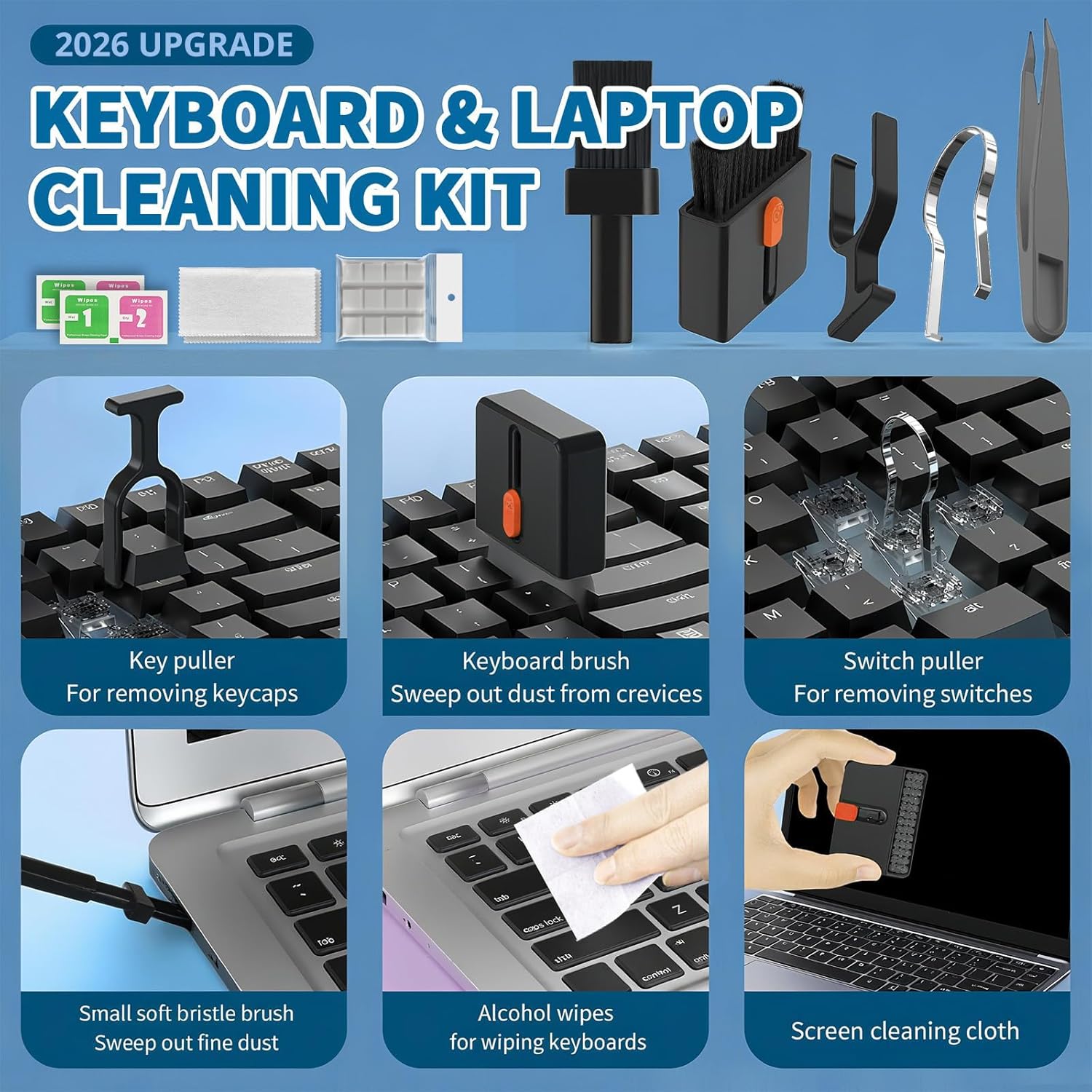 2026 Upgrade Phone Cleaning Kit 47PCS, iPhone Cleaning Kit, Airbud AirPods Cleaning Kit, Keyboard Cleaning Kit, Charging Port Cleaner for Apple Lightning/Android USB-C (Black)