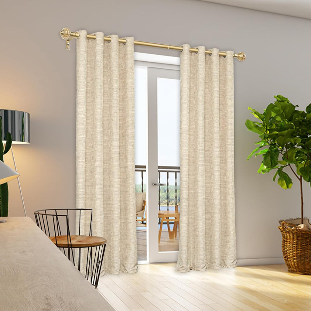 1 Inch Gold Curtain Rods for Windows 140 to 195 Inches (6 to 12 ft), USFOOK Telescoping Single Drapery Rod, Decorative Curtain Rod with Luxury Translucent Finials