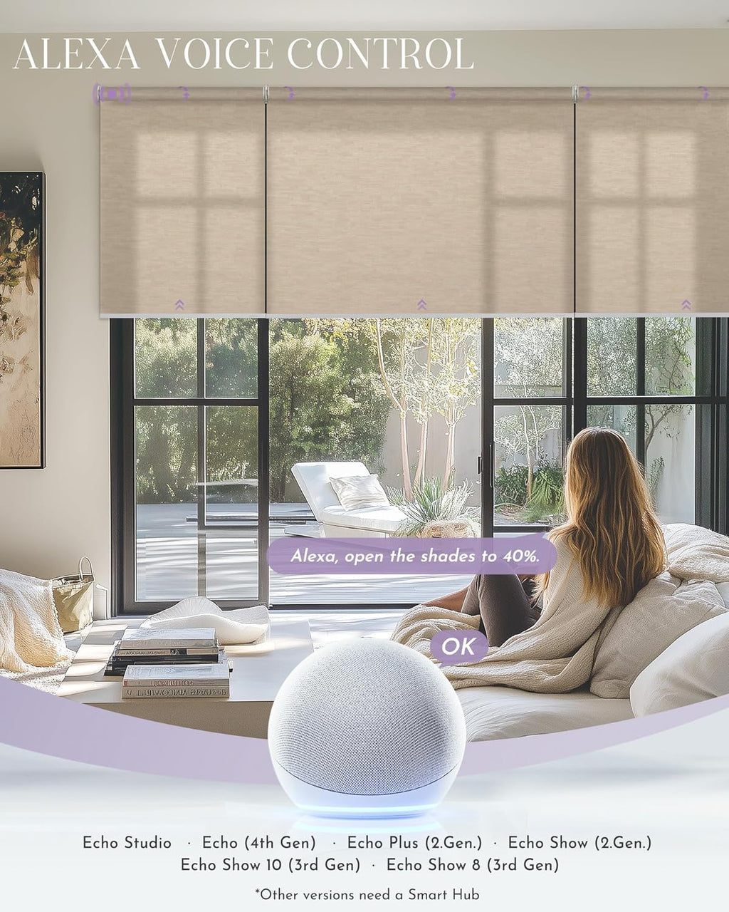 Graywind Smart Coupled Roller Shades Compatible with Alexa Google Custom Size Extra Large Motorized Blinds for Windows(Jacquard Coffee)
