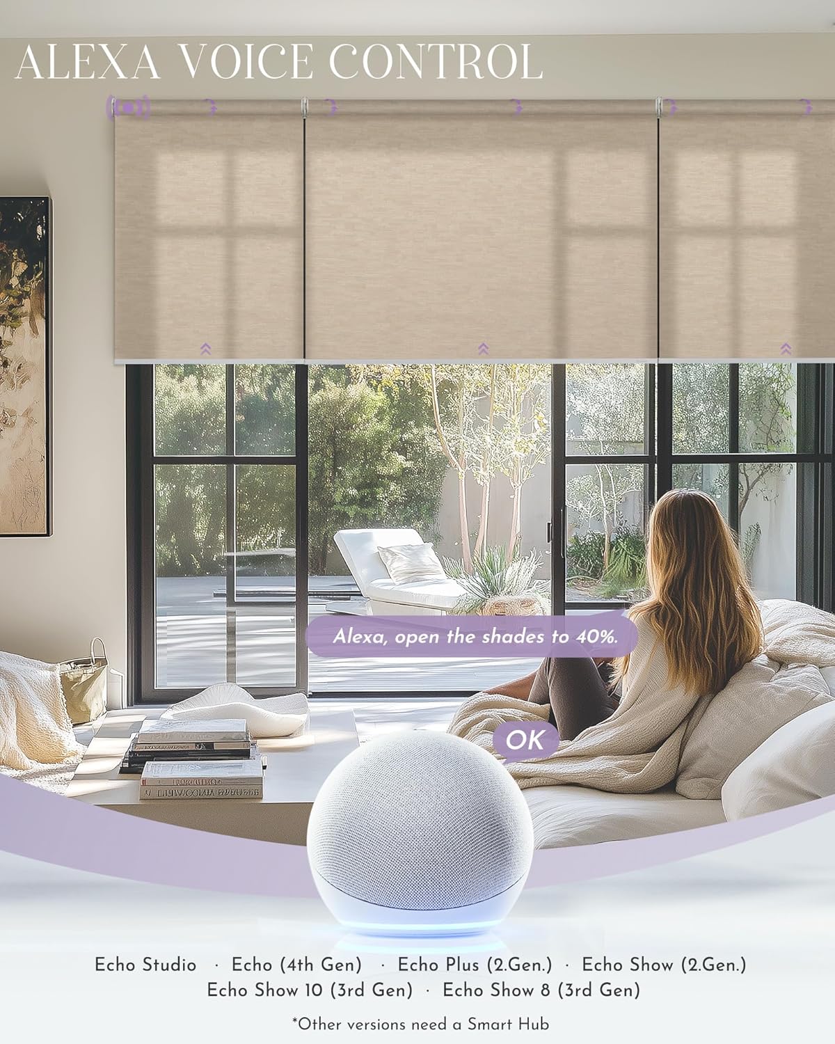 Graywind Smart Coupled Roller Shades Compatible with Alexa Google Custom Size Extra Large Motorized Blinds for Windows(Jacquard Coffee)