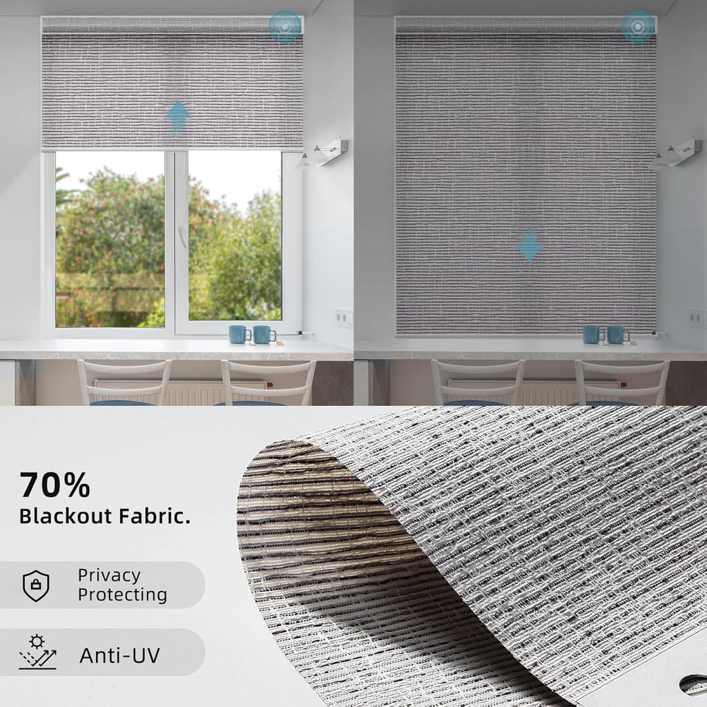 SmartWings Motorized Smart Roller Shades in Light Filtering, Electric Blinds with Remote for Windows Compatible with Alexa/Google Home/Homekit, Customized, Safari Translucent Rock Grey