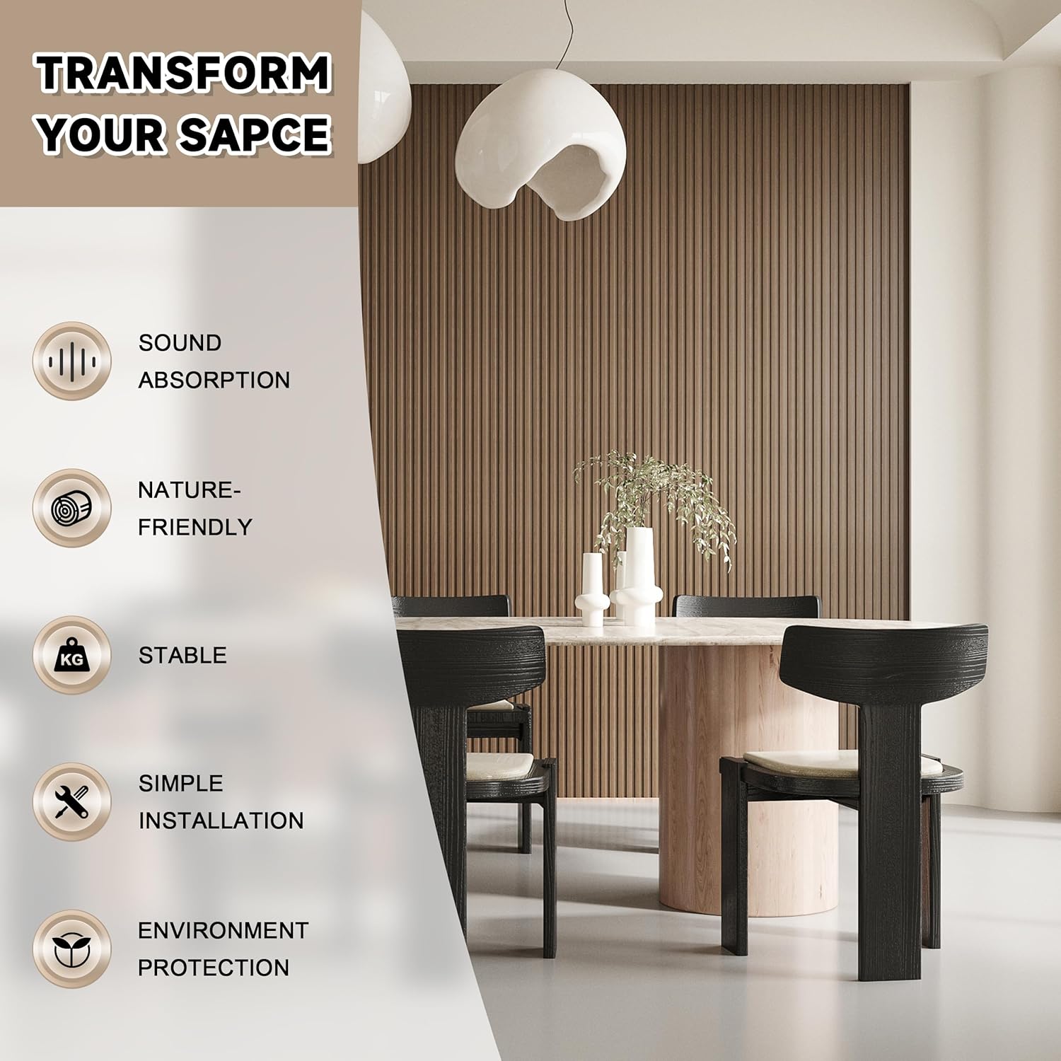 WPC Slat Wall Paneling, 8-Pack 3D WPC Wood Wall Panels, Acoustic Wall Panels for Interior Wall Decor, Living Room, Bedroom, Walnut, 95 x 6 in