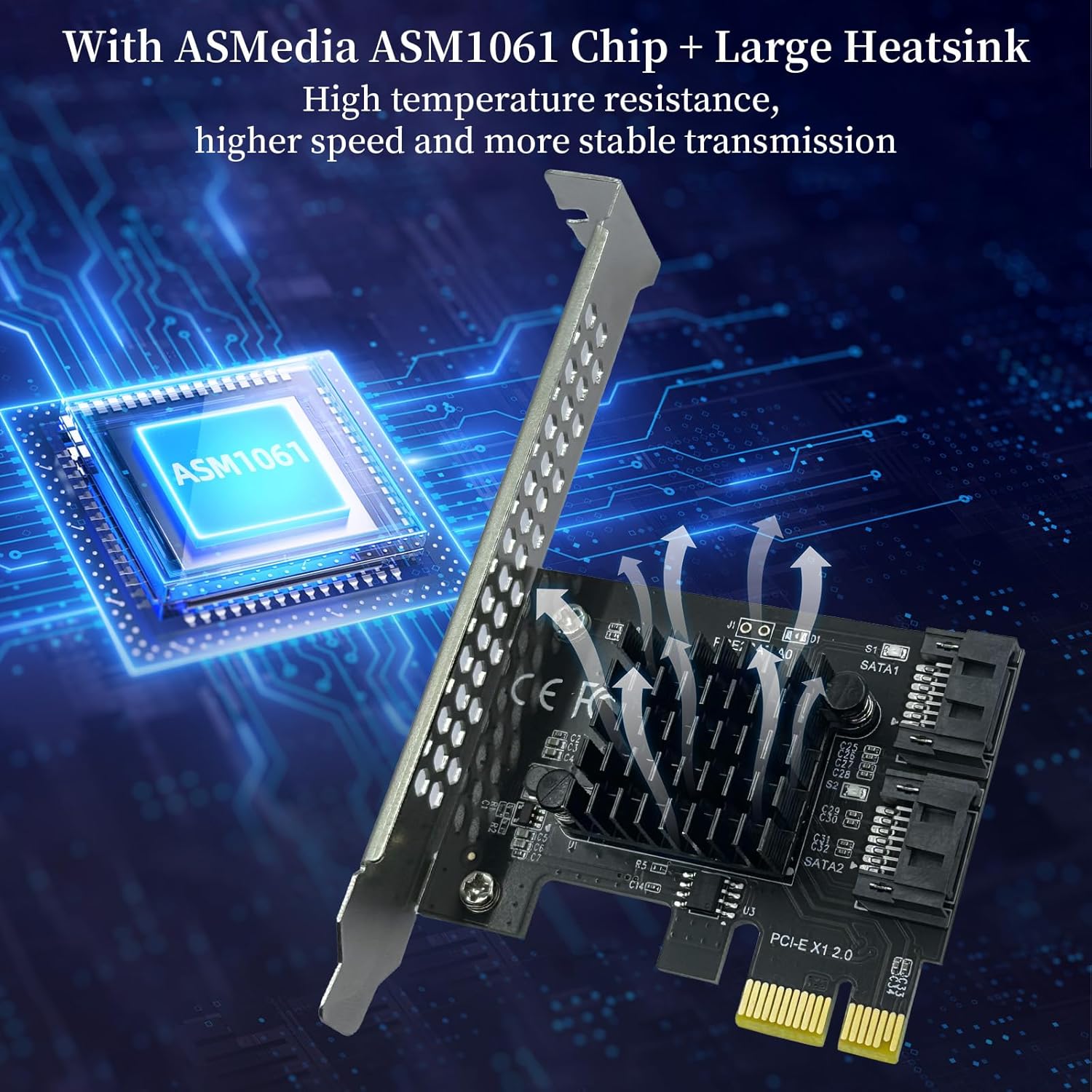 PCIe to SATA3.0 Expansion Card - ASM1061 2-Port 1X Controller | 6Gbps High-Speed Transmission | Hot-Swappable | Compatible with SSD/Mobile Hard Drives | for Windows, Mac, Linux