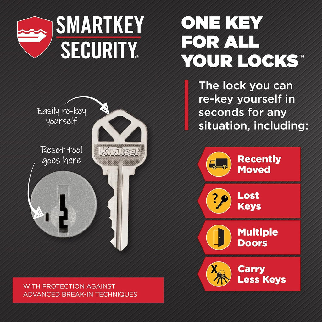 Kwikset Pismo Entry Door Knob with Lock and Key, Square Secure Keyed Handle Exterior Doorknob, Front Entrance and Bedroom, Gunmetal, Pick Resistant SmartKey Rekey Security
