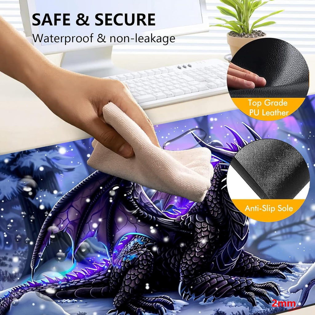 Heated Mouse Pad with 3 Levels Heated & 3 Hours Auto Shut-Off Mouse Pad for Warming Hands in Office Home, 23.6" x 14.2"Large Safe Desk Mat Hand Warmer，Purple Flying Dragon