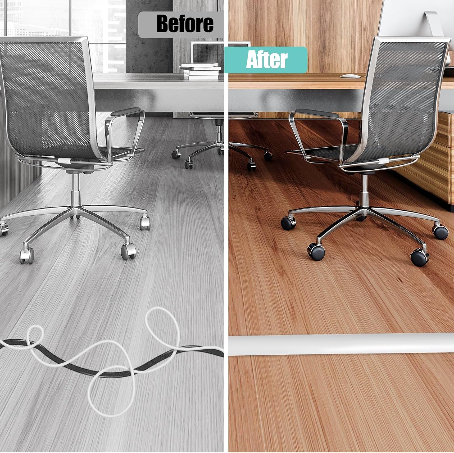 Floor Cord Cover Self Adhesive Cord Hider,10FT Cable Management, Extension Strip Protector for Wires, Prevent Cable Trips for Offices, Gyms, Exhibitions Cavity:0.47"(W) x 0.35"(H) White
