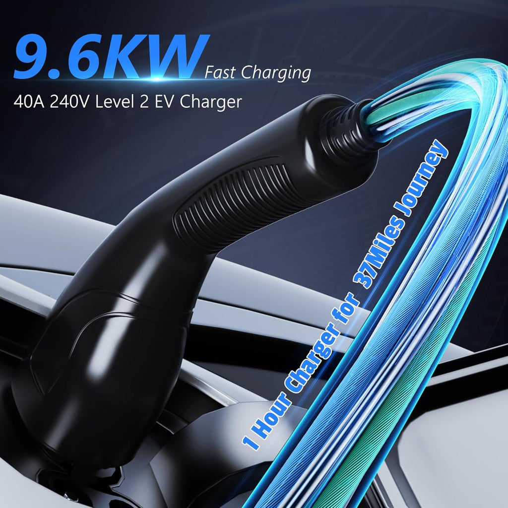 EV Charger Level 2, 40A Amp Portable EV Charger for All SAE J1772 EVs Without Adapter, 25FT+2FT Cable, 9.6KW EV Car Charging Station with App Control, Electric Vehicle Chargers(240V, NEMA14-50 Plug)