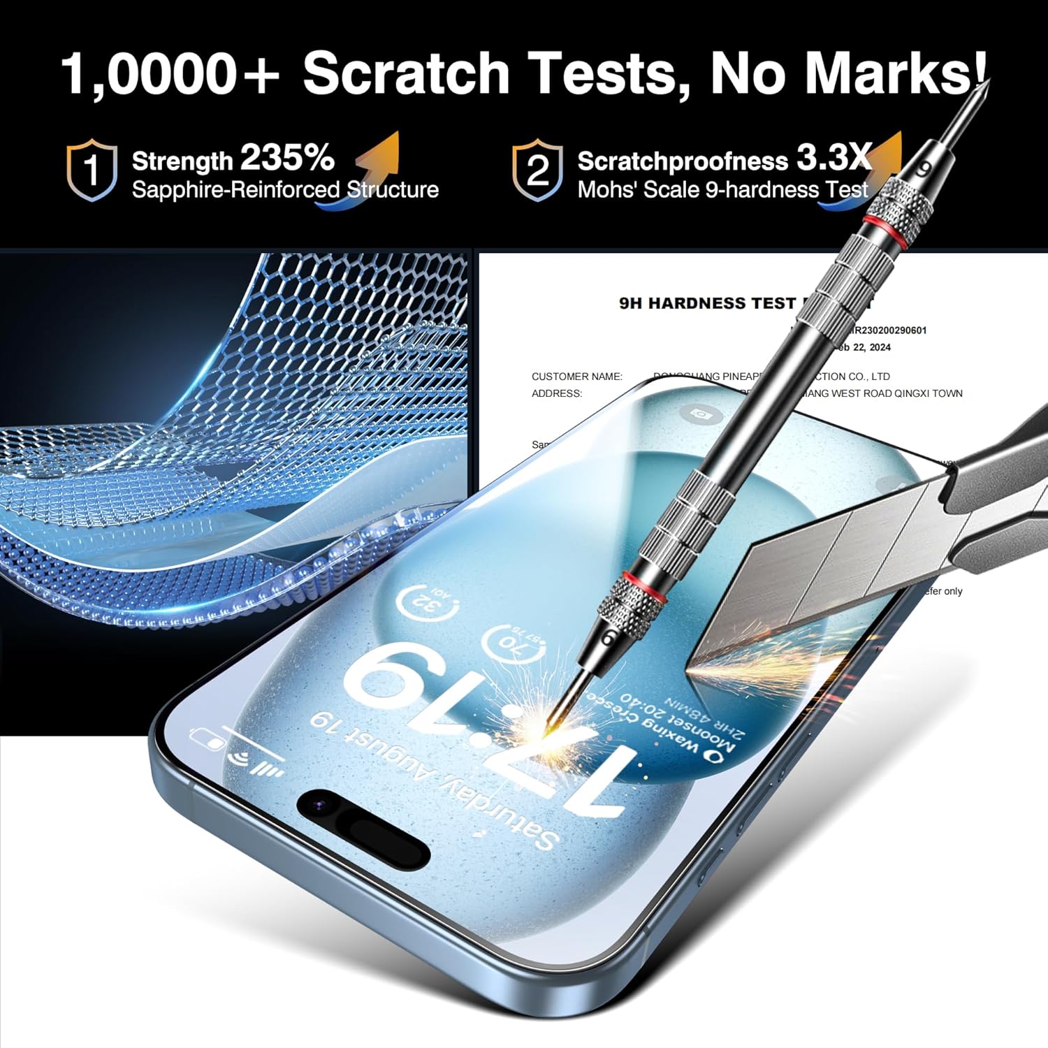 EZ-GLAZ- 4 Pack for iPhone 15 Screen Protector [6.1"] With 2 Pack Camera Lens Protector, 9H+ Hardness 12FT Military Grade Shatterproof Scratch Resistant Durable Tempered Glass Film with Flawless Fit Kit, HD Clear