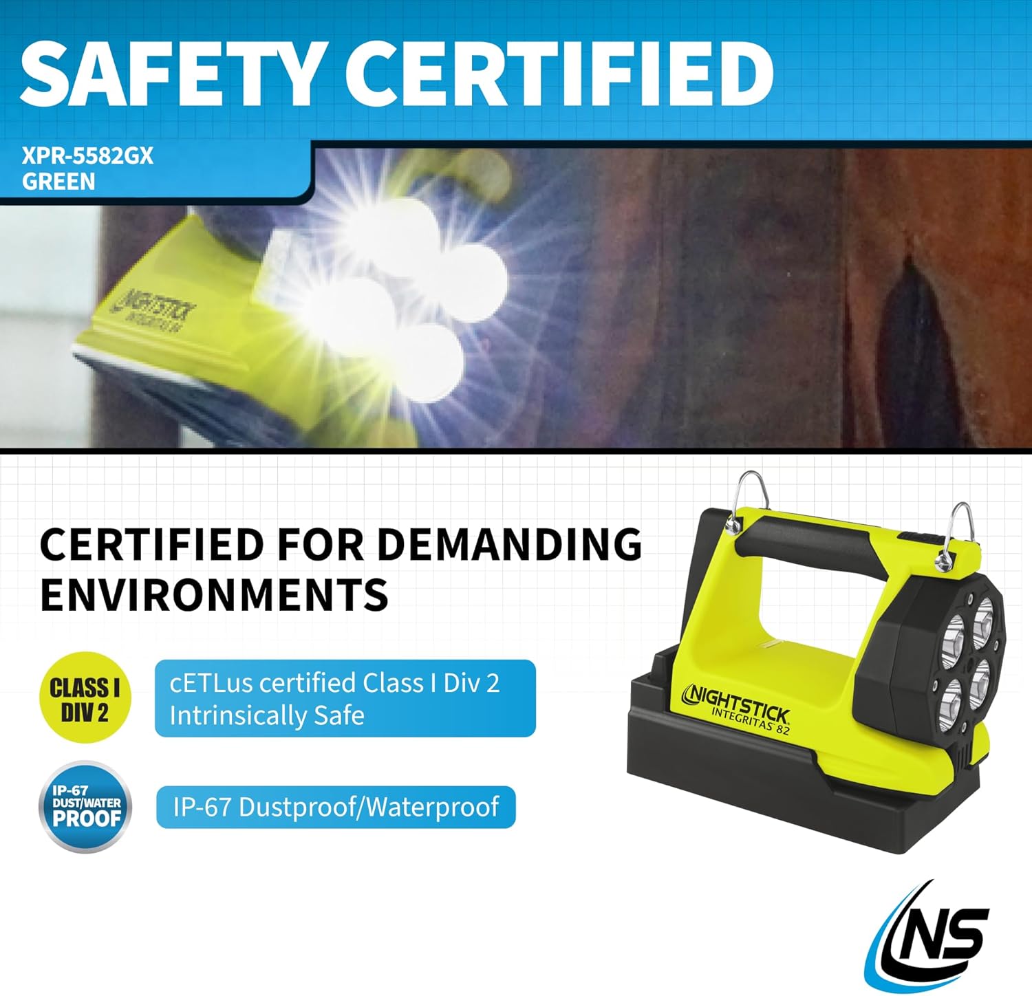Nightstick XPR-5582GX INTEGRITAS 82 Intrinsically Safe Lantern w/Articulating Head - Li-Ion - Green - UL913