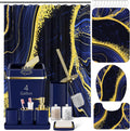 25PCS Bathroom Accessory Set, Navy Blue Bathroom Set with Large-Capacity 4 Gallon Trash Can,Bathroom Rugs Set, Waterproof Shower Curtain, Toilet Brush, Toothbrush Holder & Soap Dispenser