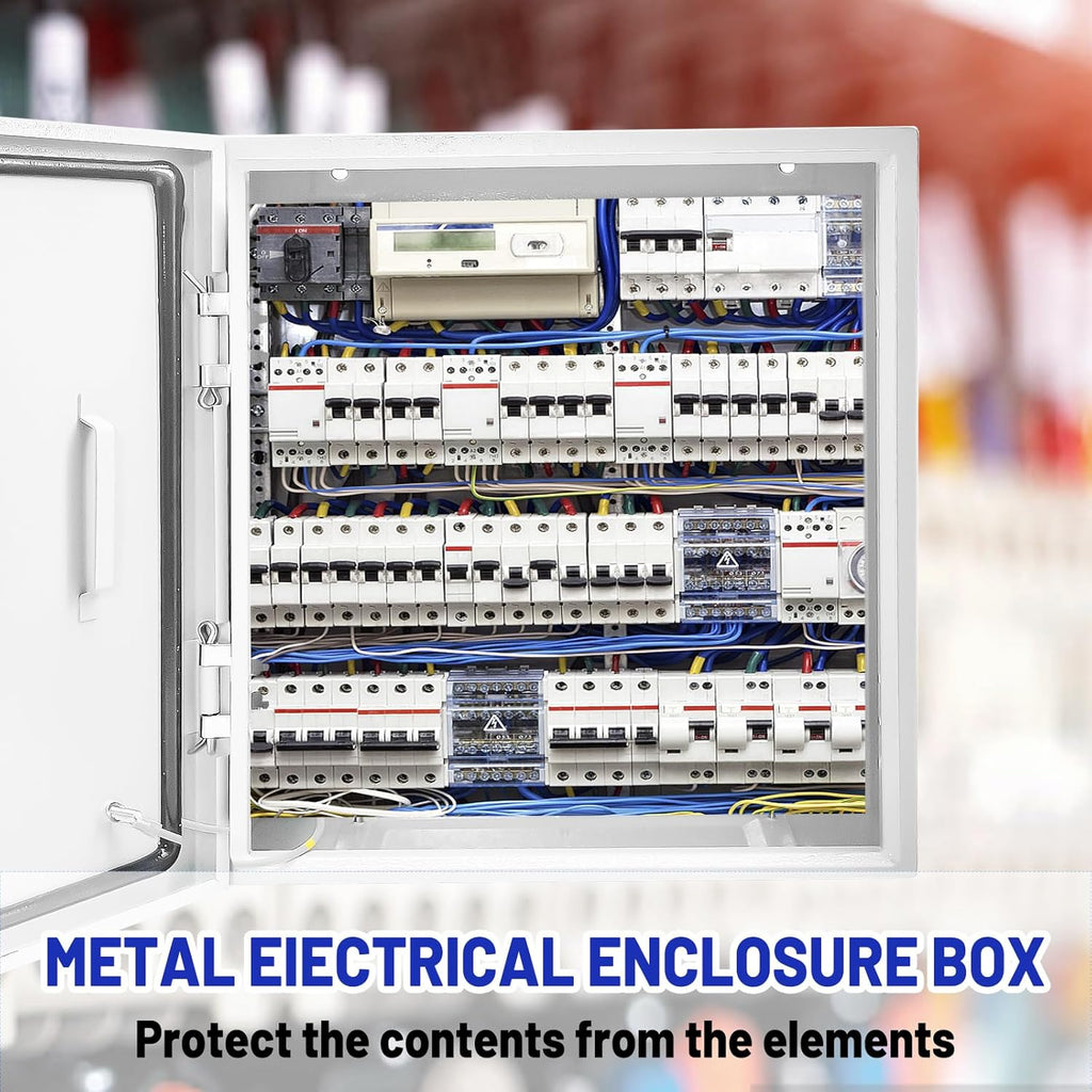 Outdoor Electrical Box 20 x 20 x 6''D NEMA 4X Enclosure Steel Box, Waterproof & Dustproof Outdoor/Indoor Lockable Electrical Junction Box, with Mounting Plate