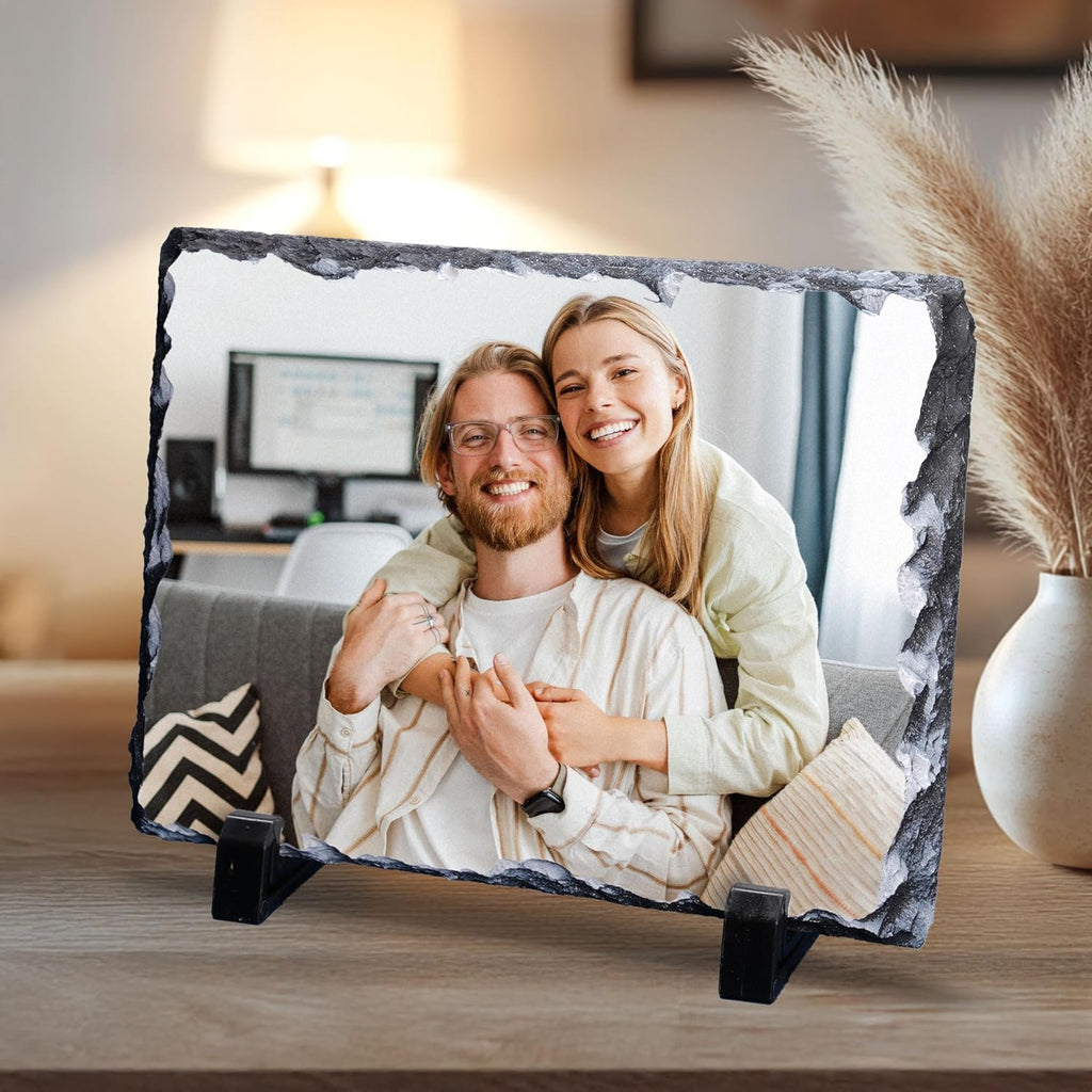 ArtPix 3D Christmas Personalized Slate Plate, Customized Xmas Photo Print Stone, Custom Picture Gift for Wife, Women, Family, Her, Him, Rock Slate Plaque Frame (Small - Rectangle)