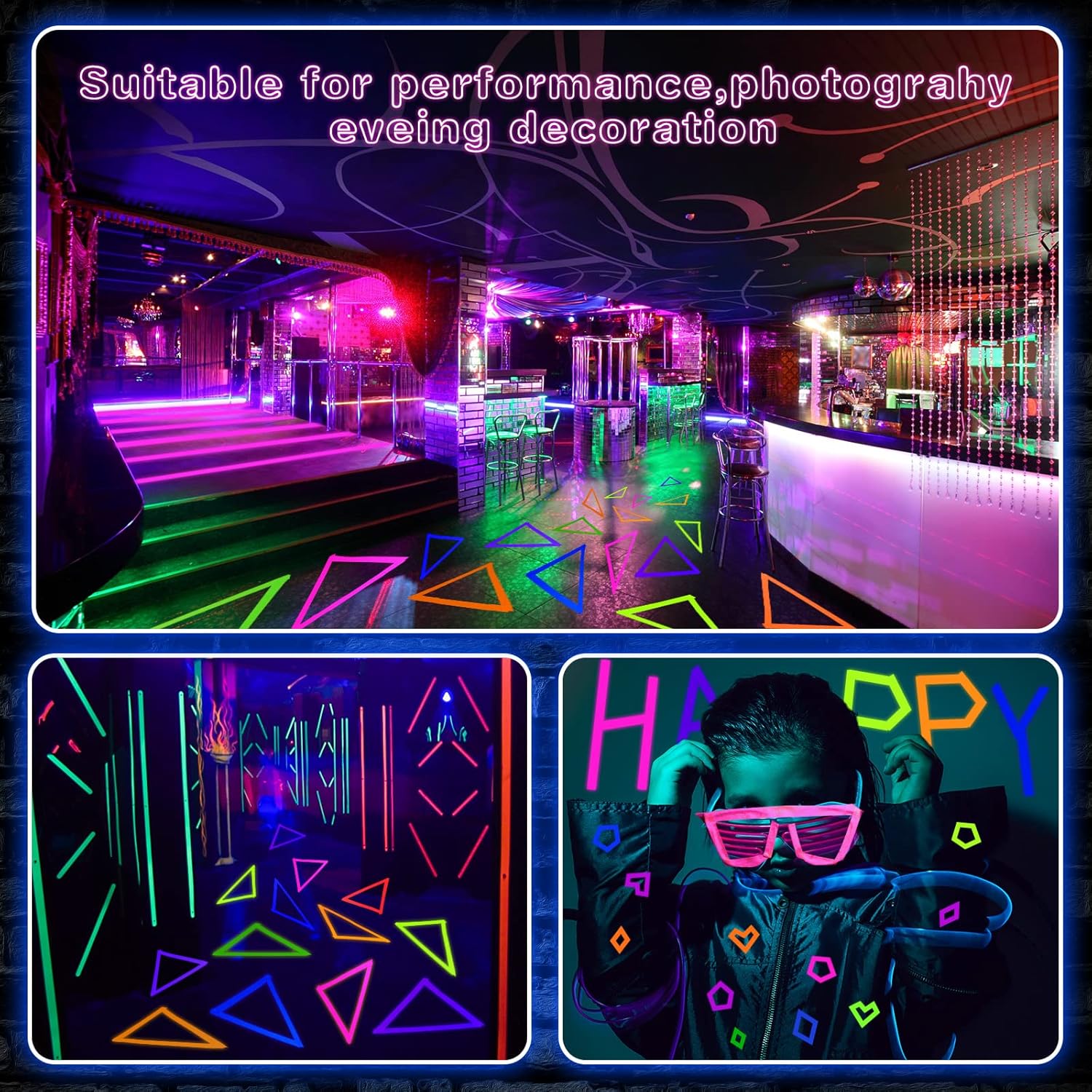 Whaline 6 Colors Neon Gaffer Cloth Tape, Fluorescent Rainbow Color UV Blacklight Tape for UV Party (0.6 inch x 35 feet)