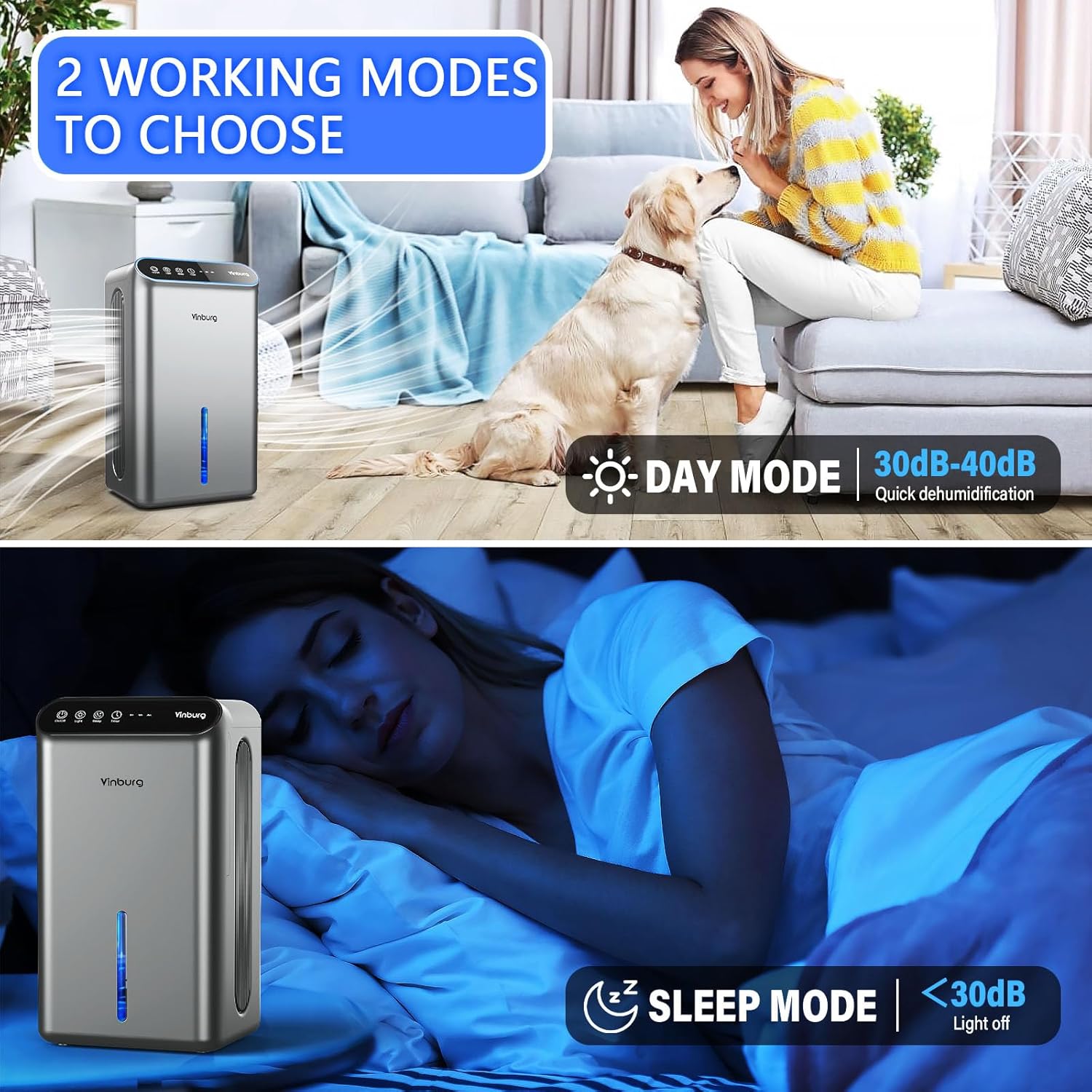 Dehumidifiers for Home (85 OZ Water Tank, 800 sq.ft) Quiet Small Dehumidifier for Basement Bedroom Bathroom with Drain Hose, 3 Gear Timer, Sleep Mode, Auto Shut Off, 7 Color Ambient Light