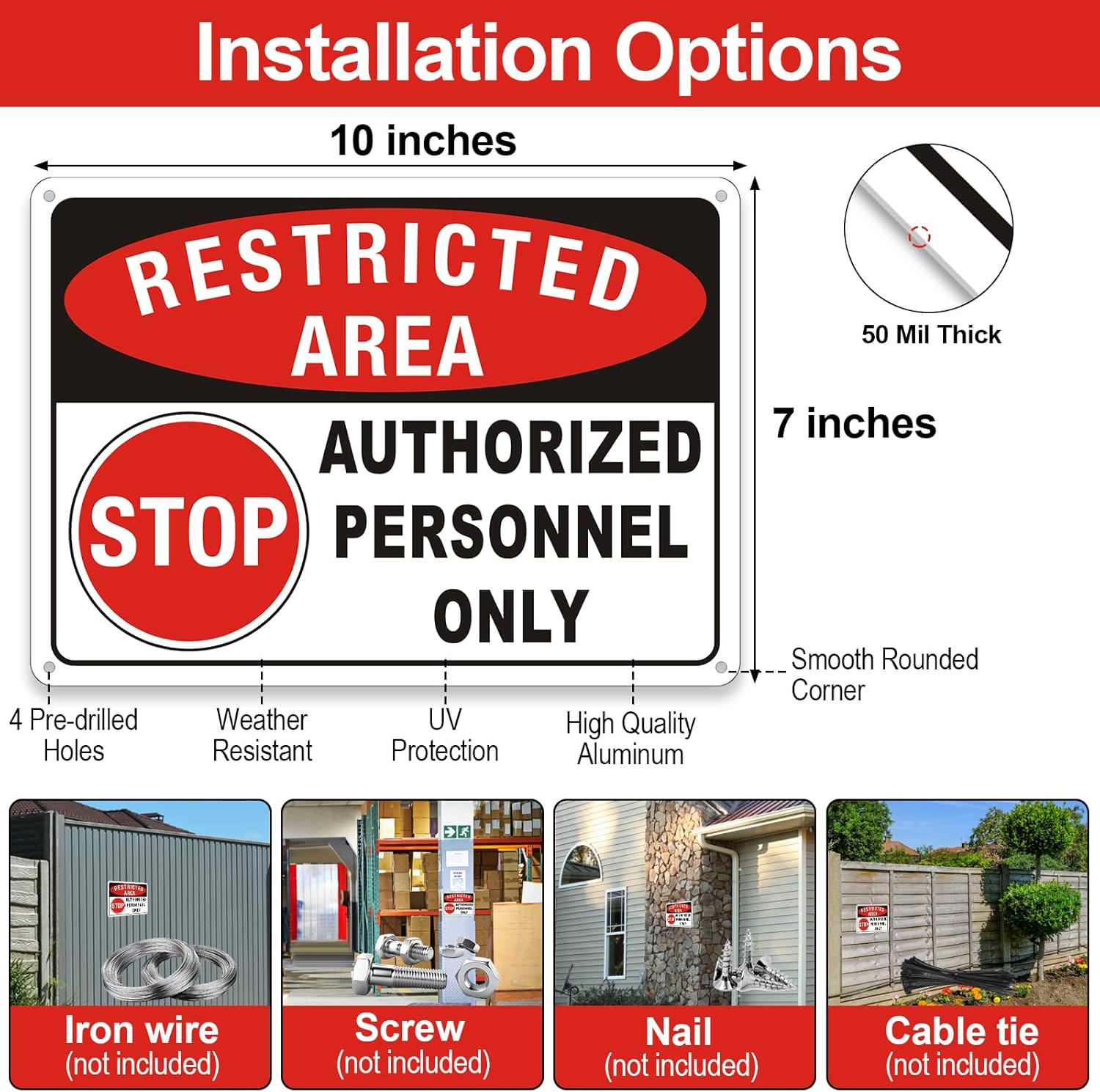 (2 Pack) Restricted Area Sign, Authorized Personnel Only Do Not Enter signs, 10 x 7 Inches Aluminum UV Protected Weatherproof and Easy to Install
