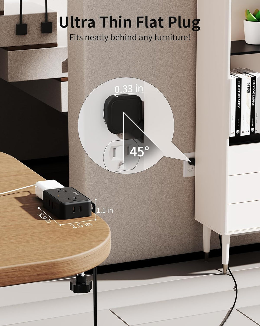 Desk Clamp Power Strip, Desktop Mount Charging Station with 4 Outlets 4 USB Ports (2 USB C), 10Ft Under Desk Power Strip, Fits 2.75" Tabletop Edge, Extension Cord for Home Office, Black