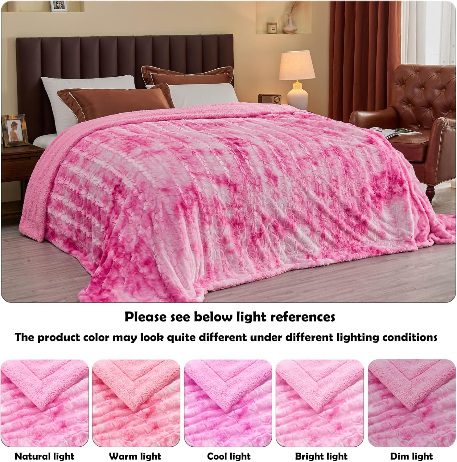 NEWCOSPLAY Super Soft Faux Fur Throw Blanket for Couch Pink Sherpa Fuzzy Plush Warm Blanket for Sofa Bed (Pink, Throw(50"x60"))