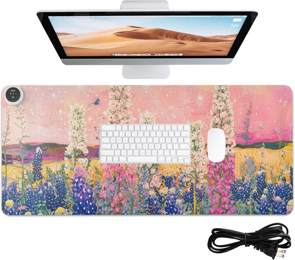 Heated Desk Pad Mouse Pad 31.5x13 Inch PU Leather Desk Mat with 3 Heat Levels Large Mouse Gaming Computer Laptop Mat Bluebonnet Blue Star Network