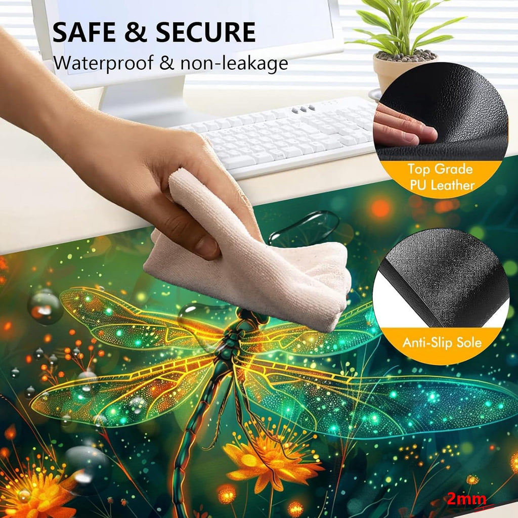 Heated Mouse Pad with 3 Levels Heated & 3 Hours Auto Shut-Off Mouse Pad for Warming Hands in Office Home, 31.5" x 13"Large Safe Desk Mat Hand Warmer，Glowing Dragonfly