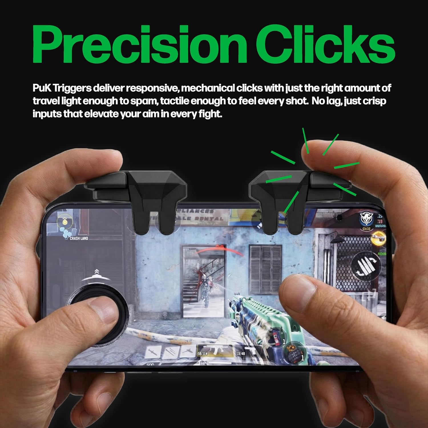 PUK Mobile Gaming Triggers - Clip-On, Zero Delay, Phone Triggers for Gaming - Fortnite, CODM, PUBG Mobile Controller - Game Controller Clip on for Smartphones (iPhone & Android Compatible)