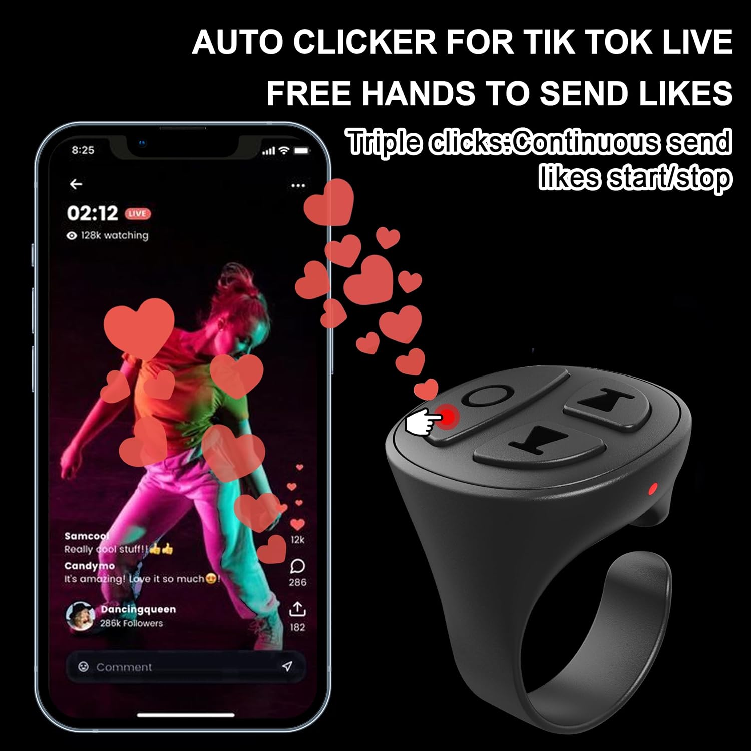 TikTok Scrolling Ring Bluetooth Camera Remote Control Page Turner for iPhone iPad Android Tablet Ebook Reading Scrolling Ring for iPhone TikTok (Graphite Black with Charging Case)