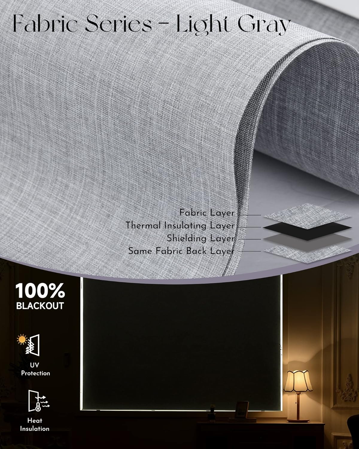 Graywind Motorized Shades 100% Blackout Compatible with Alexa Google WiFi Smart Hardwired Window Shade Remote Control Thermal Insulated Electric Blinds, Customized Size (Light Gray)