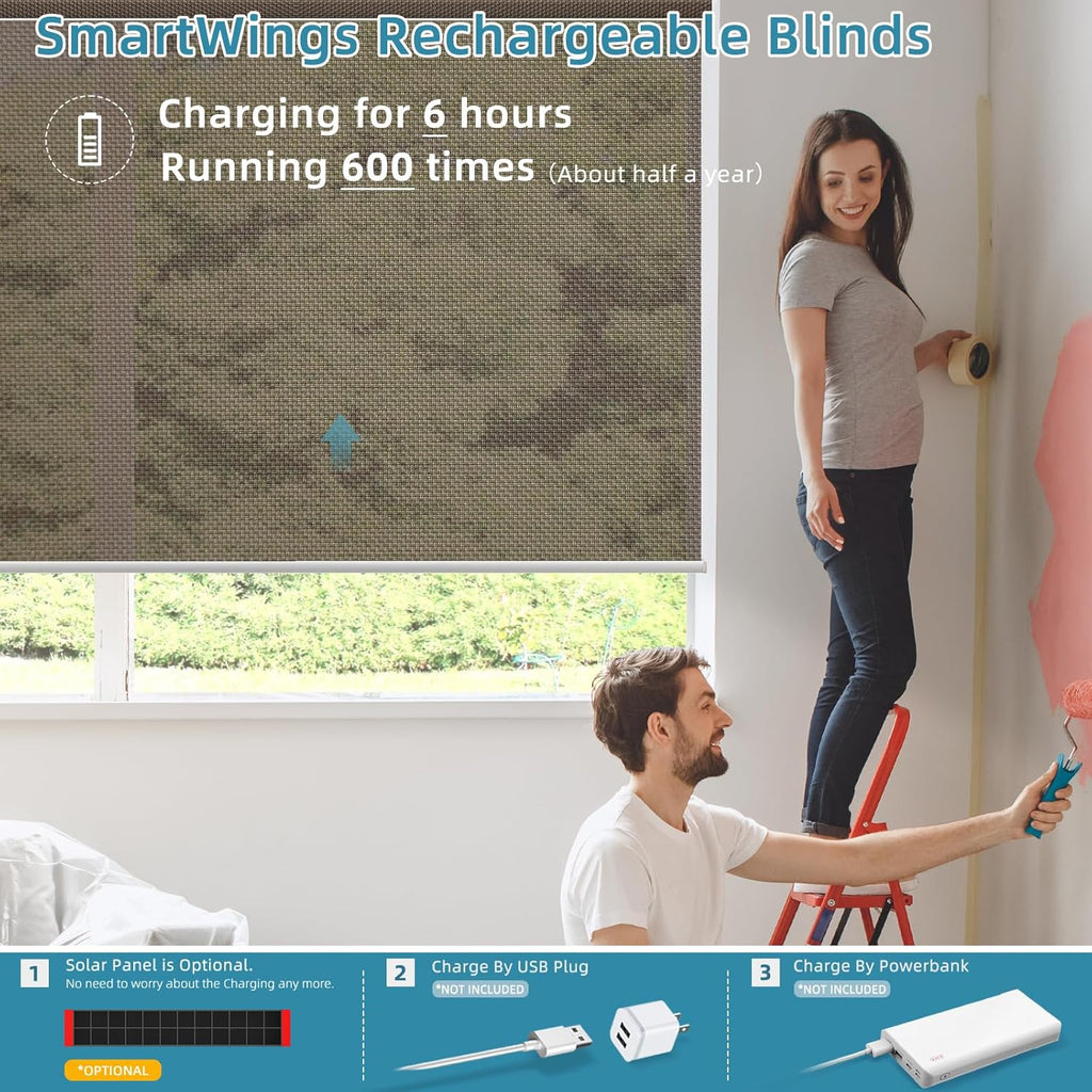 SmartWings Motorized Smart Roller Shades in Light Filtering, Electric Blinds with Remote for Windows Compatible with Alexa/Google Home/Homekit, Customized, 5% Openness Aventus Chocolate