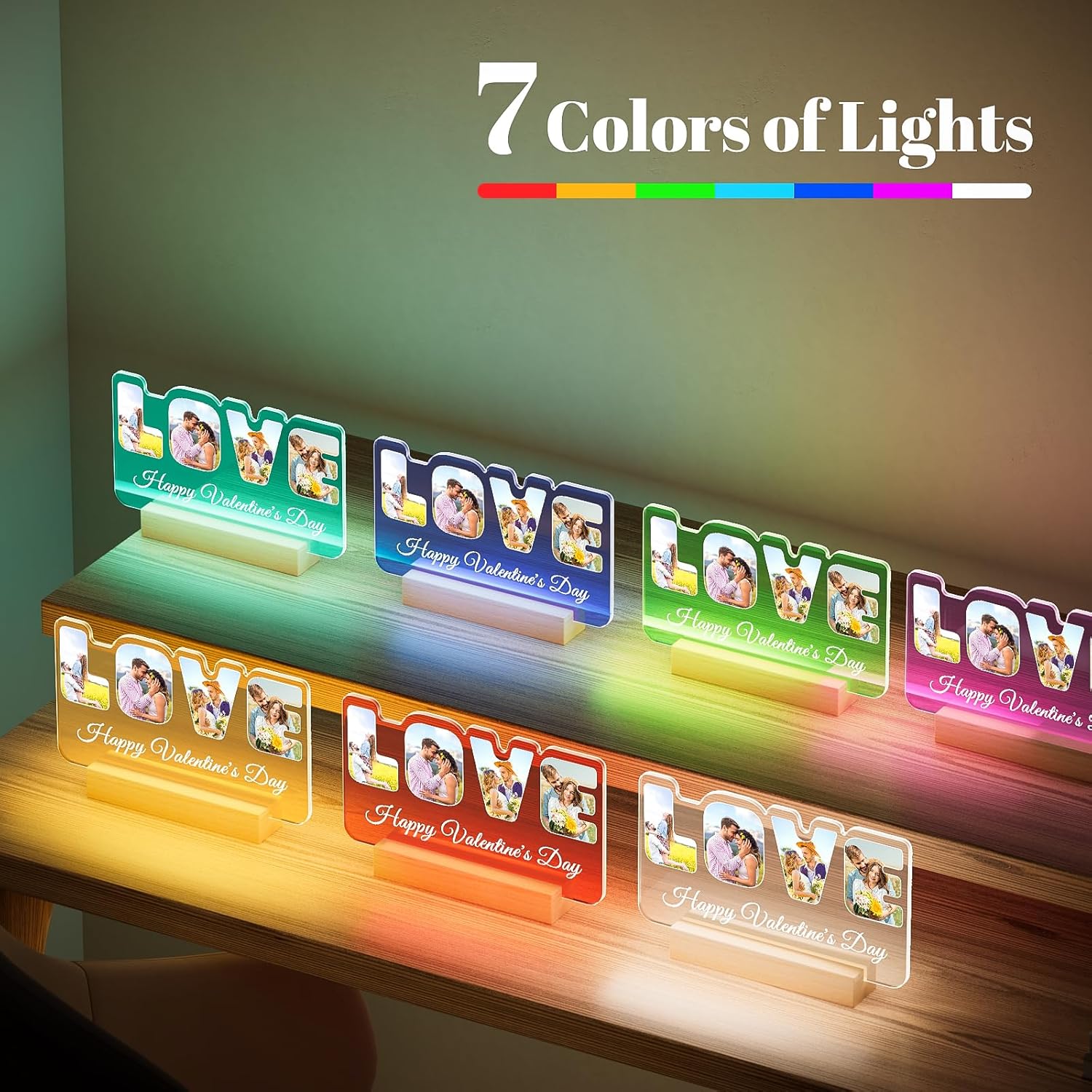 Custom Picture Frames with Photo, Personalized Photo Frame with Night Light, Customized Couples Gifts, Personalized Anniversary Valentines Day Gifts for Women Men Her Him Girlfriend Boyfriend