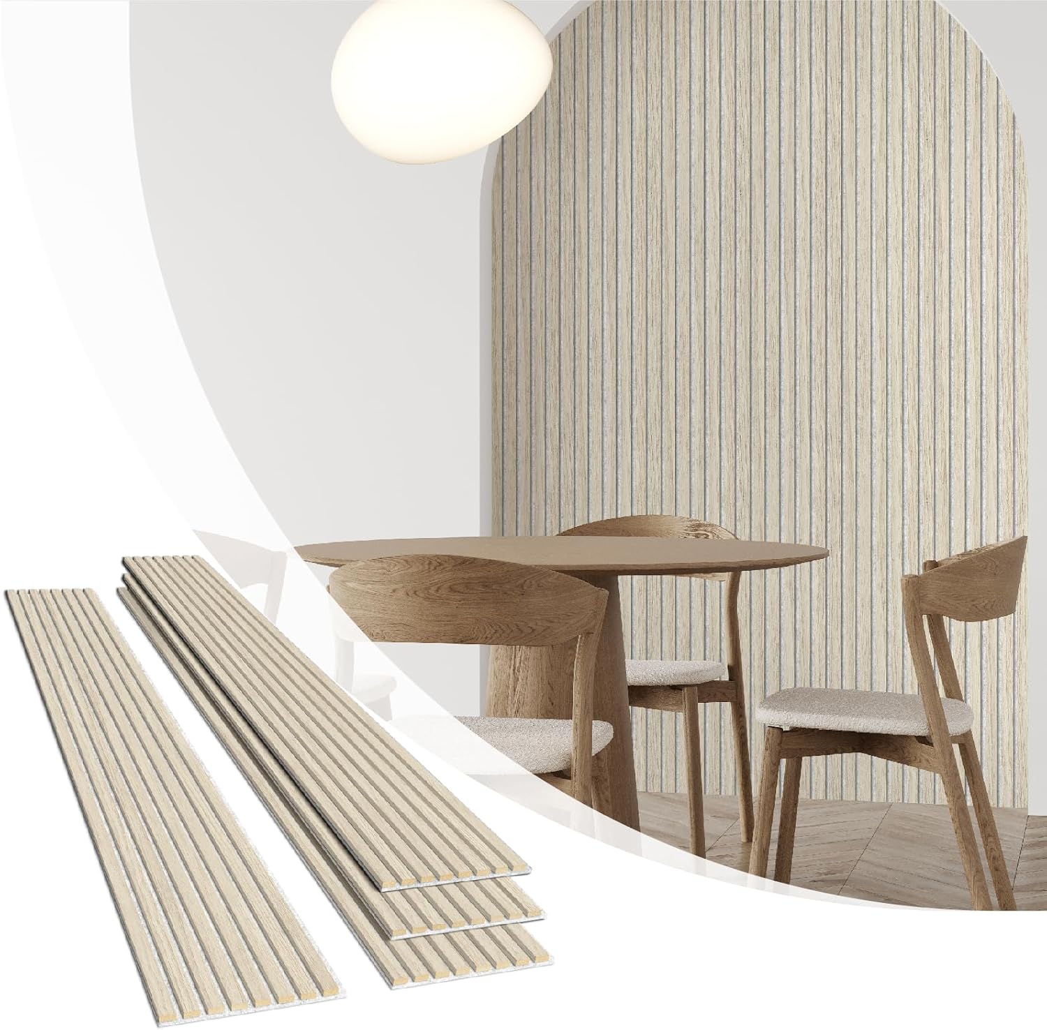Olanglab Wood Slat Wall Panels 4 Pack, Wooden Acoustic Wall Panels, 94.5"x12.6" Each 3D Wall Panels for Interior Wall Decor (Light Oak-Grey Felt-Extendo Trio)