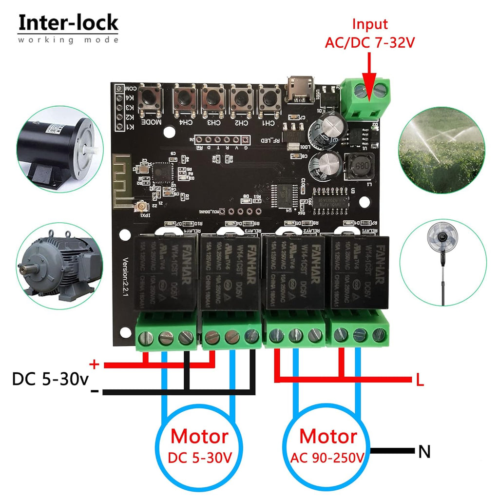 Jane Eyre 4 Channel Smart WiFi Relay Switch Module Momentary Self-Locking Controller DC 7-32V DIY Remote Control Garage Door Compatible with Alexa Echo Google Home