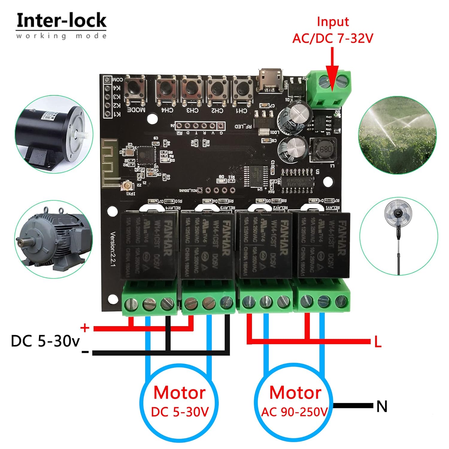 Jane Eyre 4 Channel Smart WiFi Relay Switch Module Momentary Self-Locking Controller DC 7-32V DIY Remote Control Garage Door Compatible with Alexa Echo Google Home