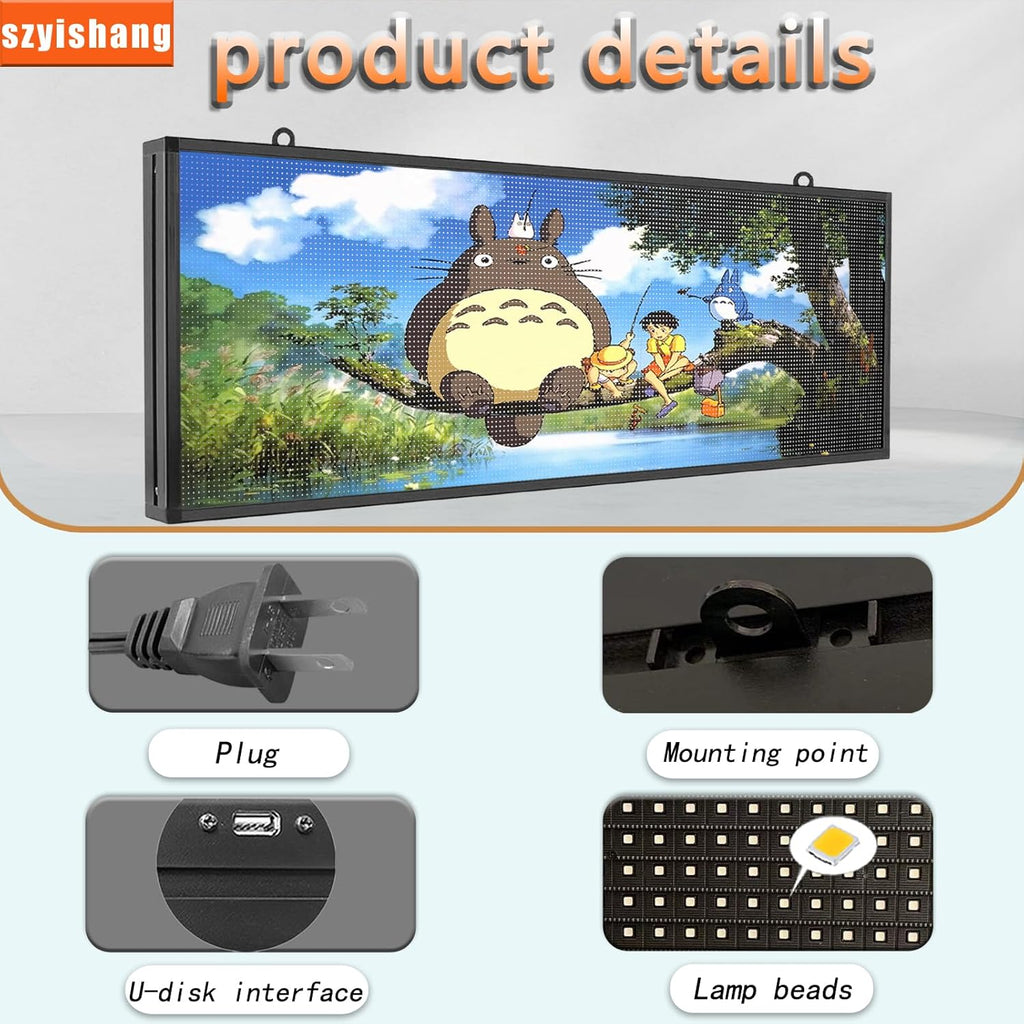 YS Outdoor P5 Programmable Led Sign(39 "× 14"),WIFI + USB Control Digital Signage LED Display, Advertising Message Board,Open Signs for Business, RGB Full Color Scrolling LED Sign