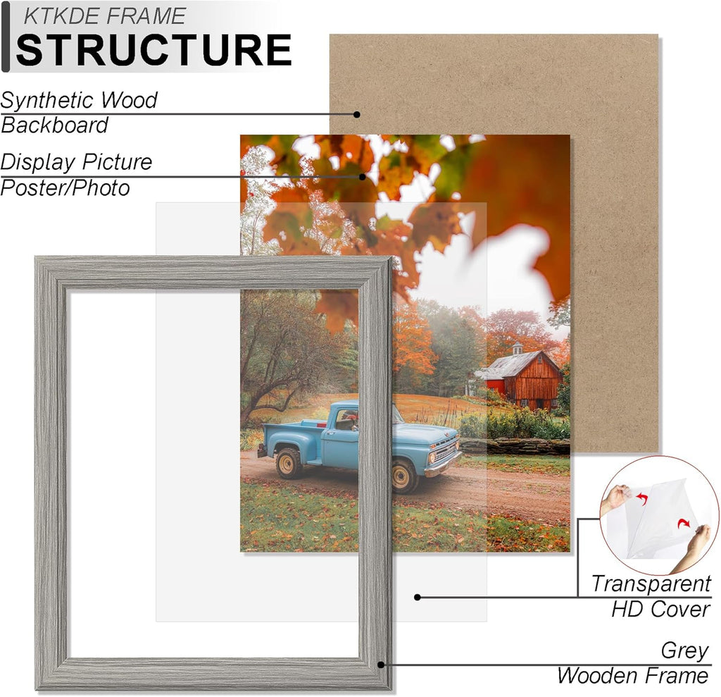 KTKDE 11x14 Picture Frame Set of 3, Grey Wooden frames, Vertical & Horizontal Wall Hanging for Wall Display,Studio Gallery Photo Frame for Photos, Posters & Art Prints