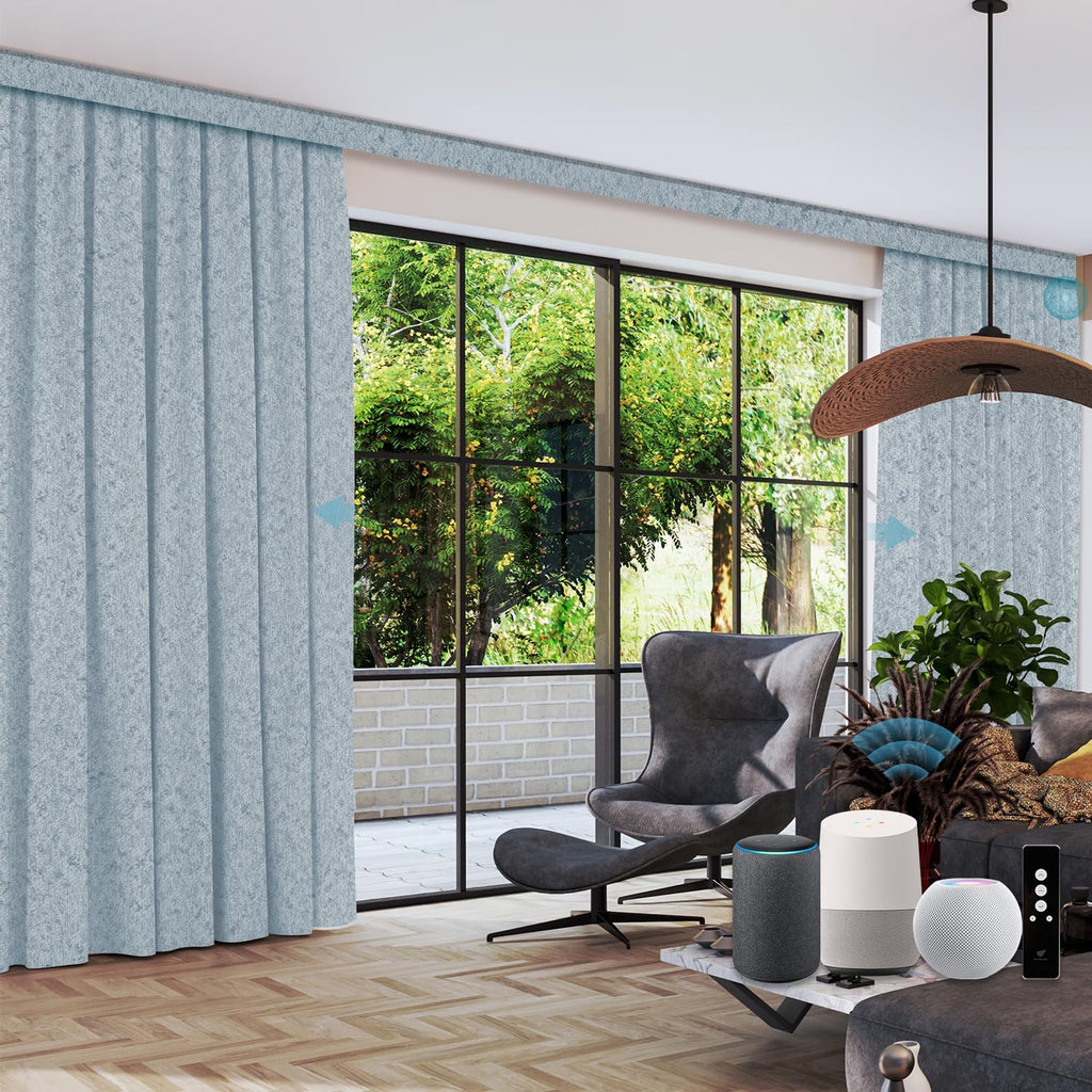 SmartWings Automatic Curtain Opener with Drapery, Motorized Vertical Blinds with Remote, Electric Closet Doors Sliding Panels Compatible with Alexa Google Homekit, 90% Blackout Light Blue