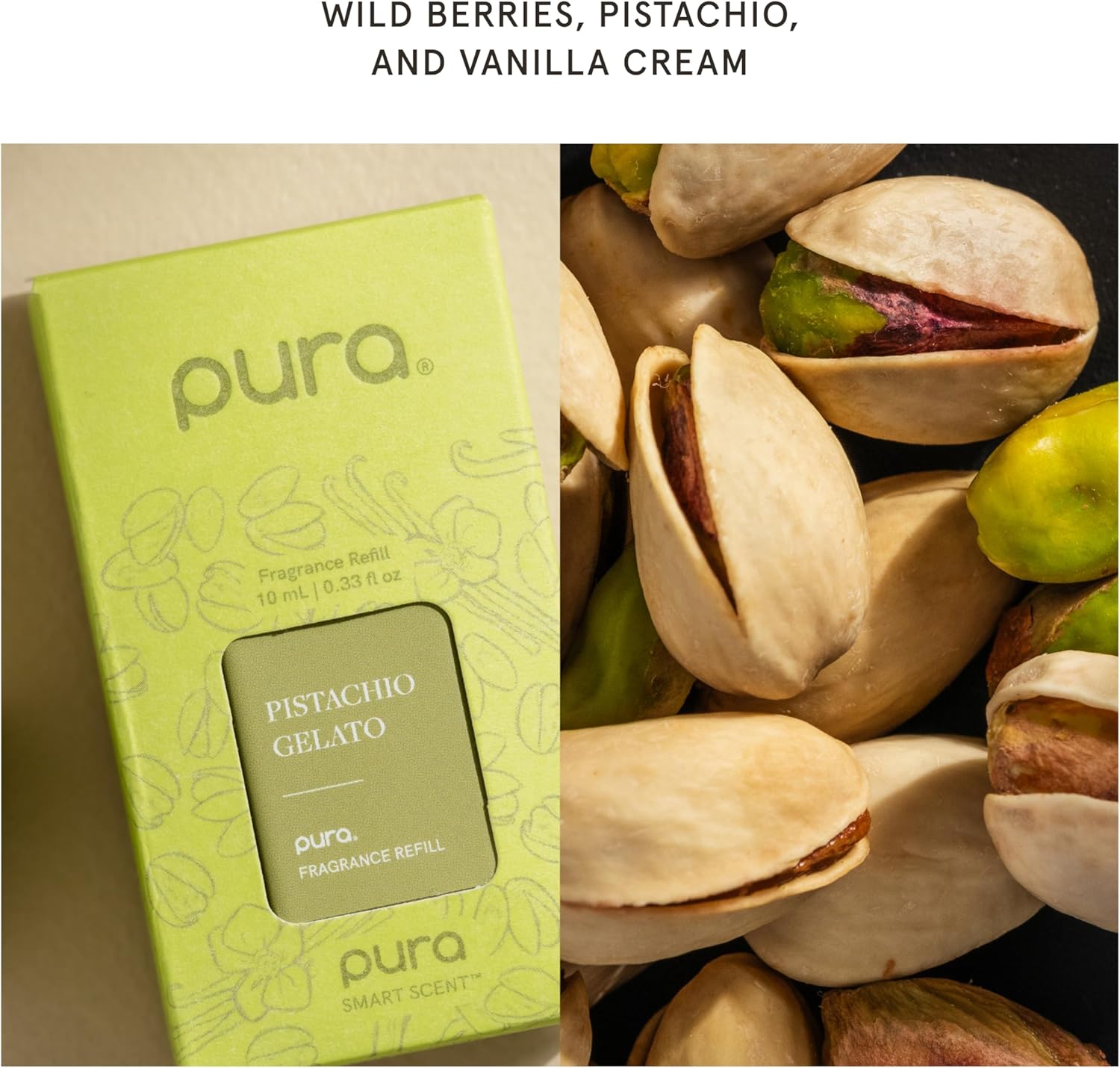 PuraHome Scent Refill - Smart Home Air Diffuser - Up to 120-Hours of Luxury Fragrance per Refill - Home Essential - Clean & Safe Diffuser Fragrance - 2 Pack, Pistachio Gelato