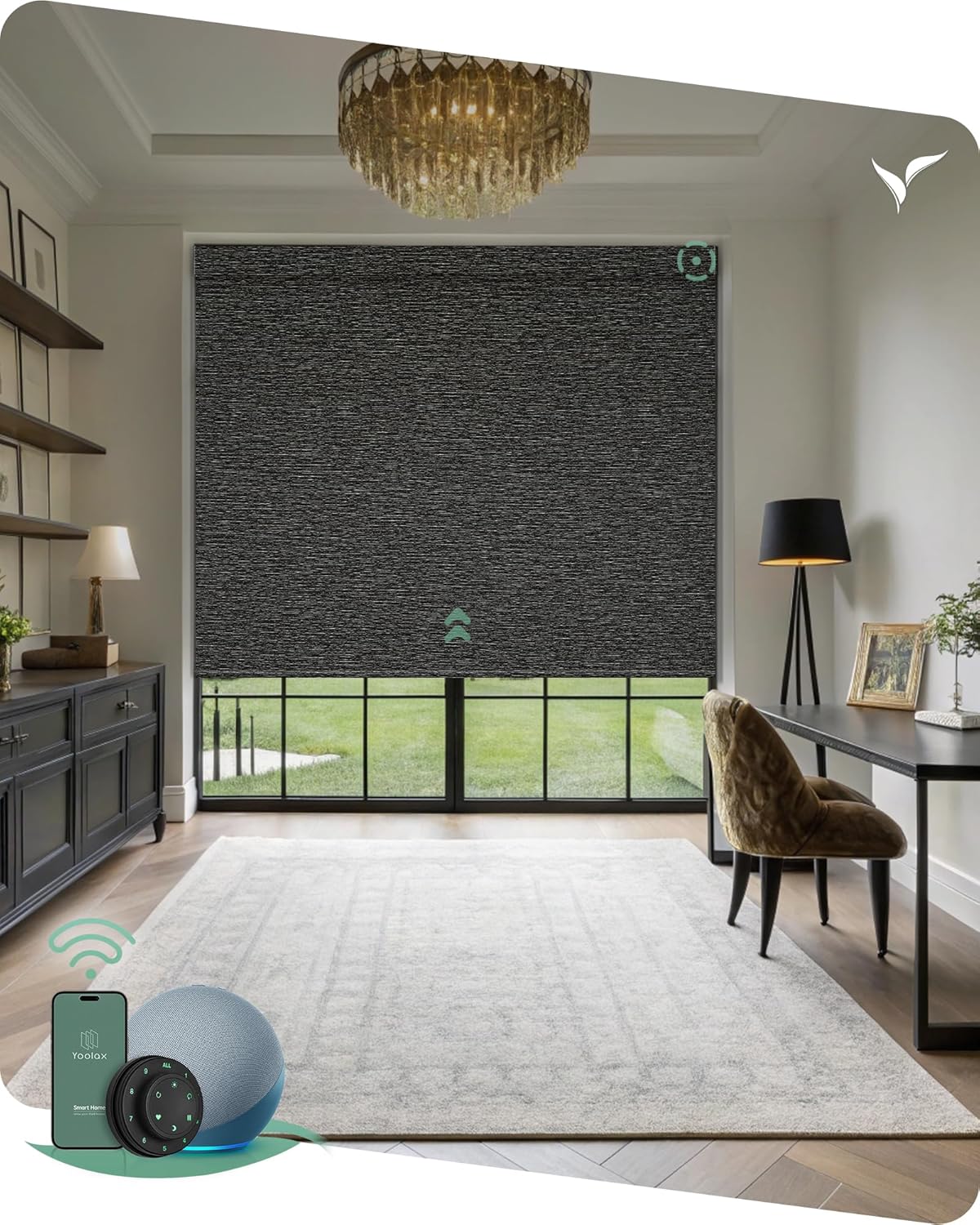 Yoolax Motorized Blinds with Remote, Smart Blinds for Windows Blackout Automatic Shades Compatible with Alexa Remote Control Roller Window Shades with Valance, Custom Size (V-Shimmer Horizontal Black)