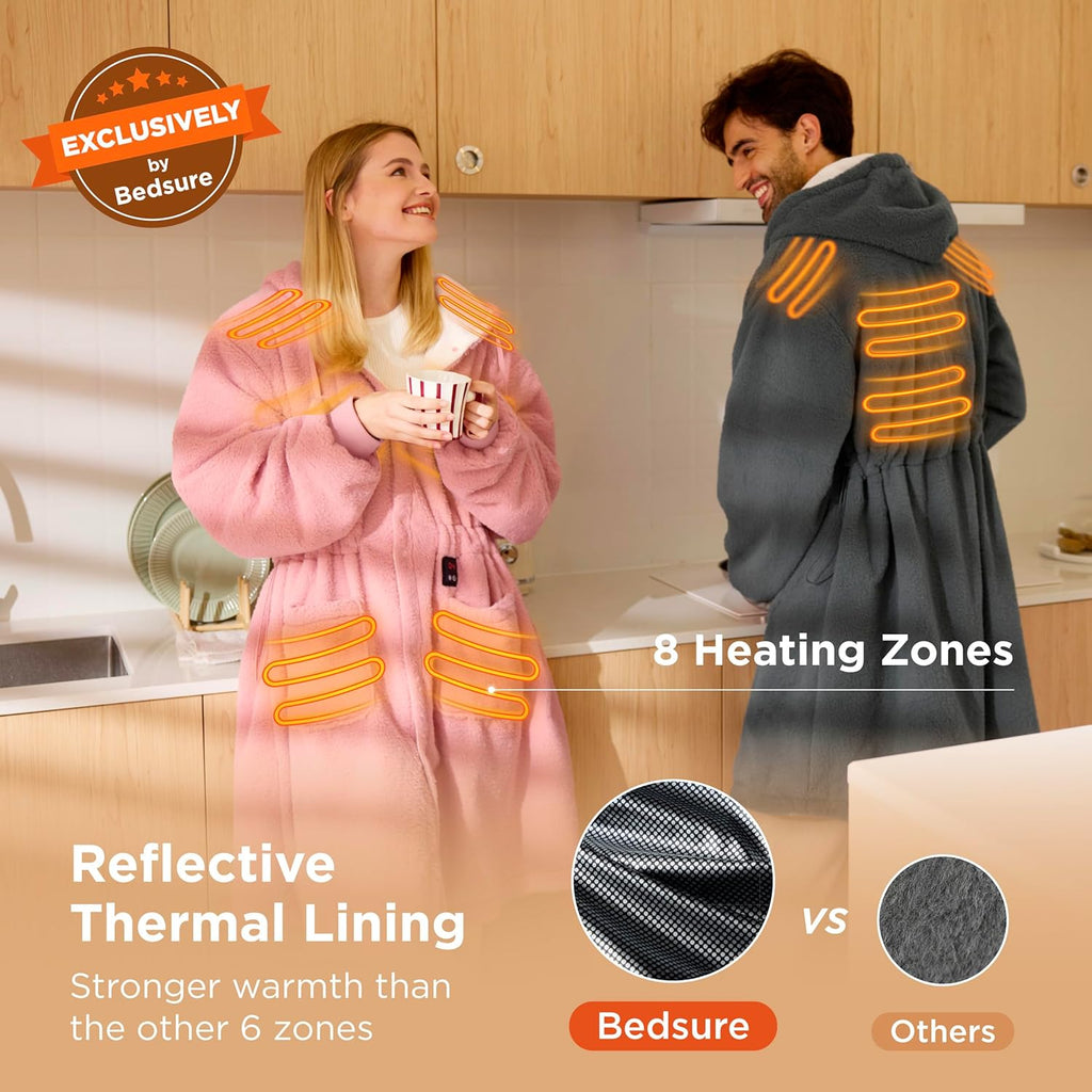 Bedsure Cordless Heated Wearable Blanket Hoodie - Faux Cashmere Electric Blanket with 20000mAh Battery Pack, Portable USB Heated Throw, Winter Gifts for Women, 4 Heat Levels & 4 Timers, 22"x43", Pink