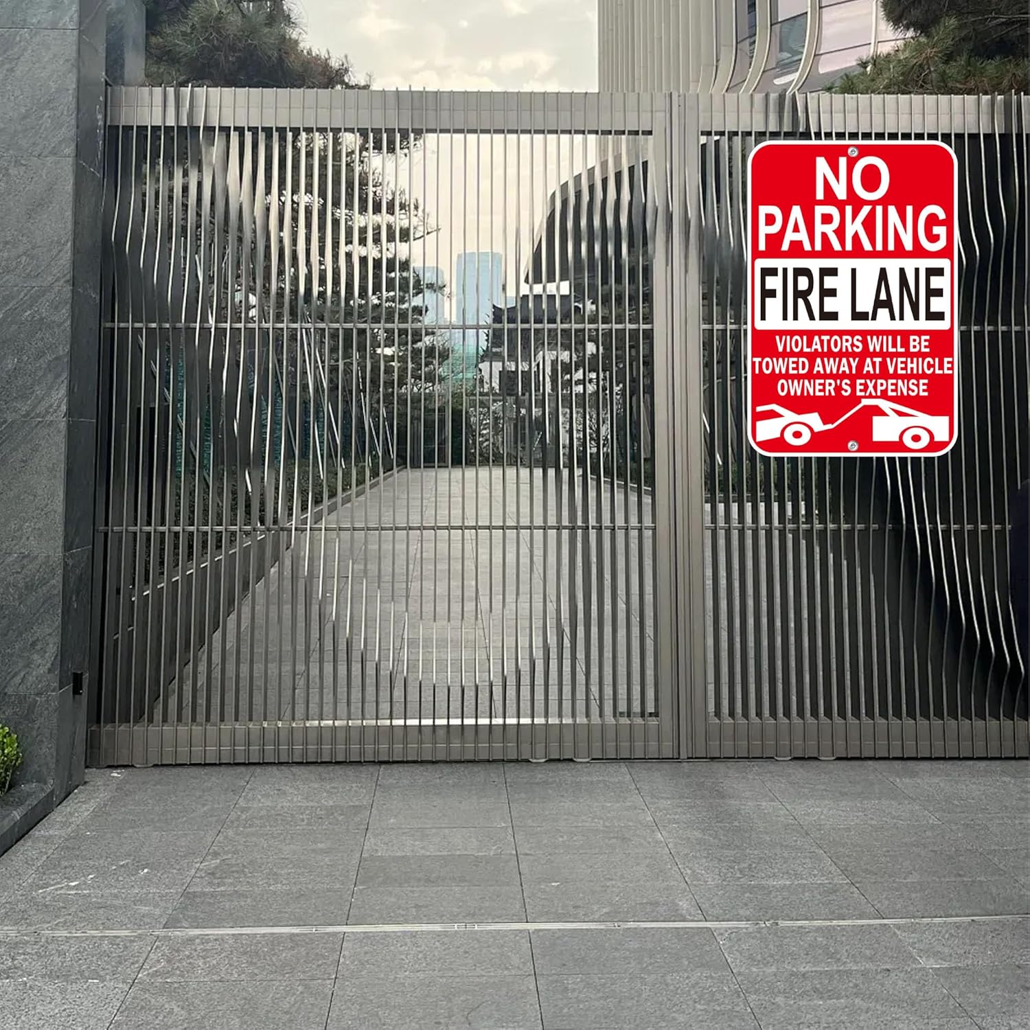 No Parking Fire Lane Signs, Red, Reflective Aluminum, 12 x 18 Inches, Weather Resistant, Wall Mount, 2 Pack