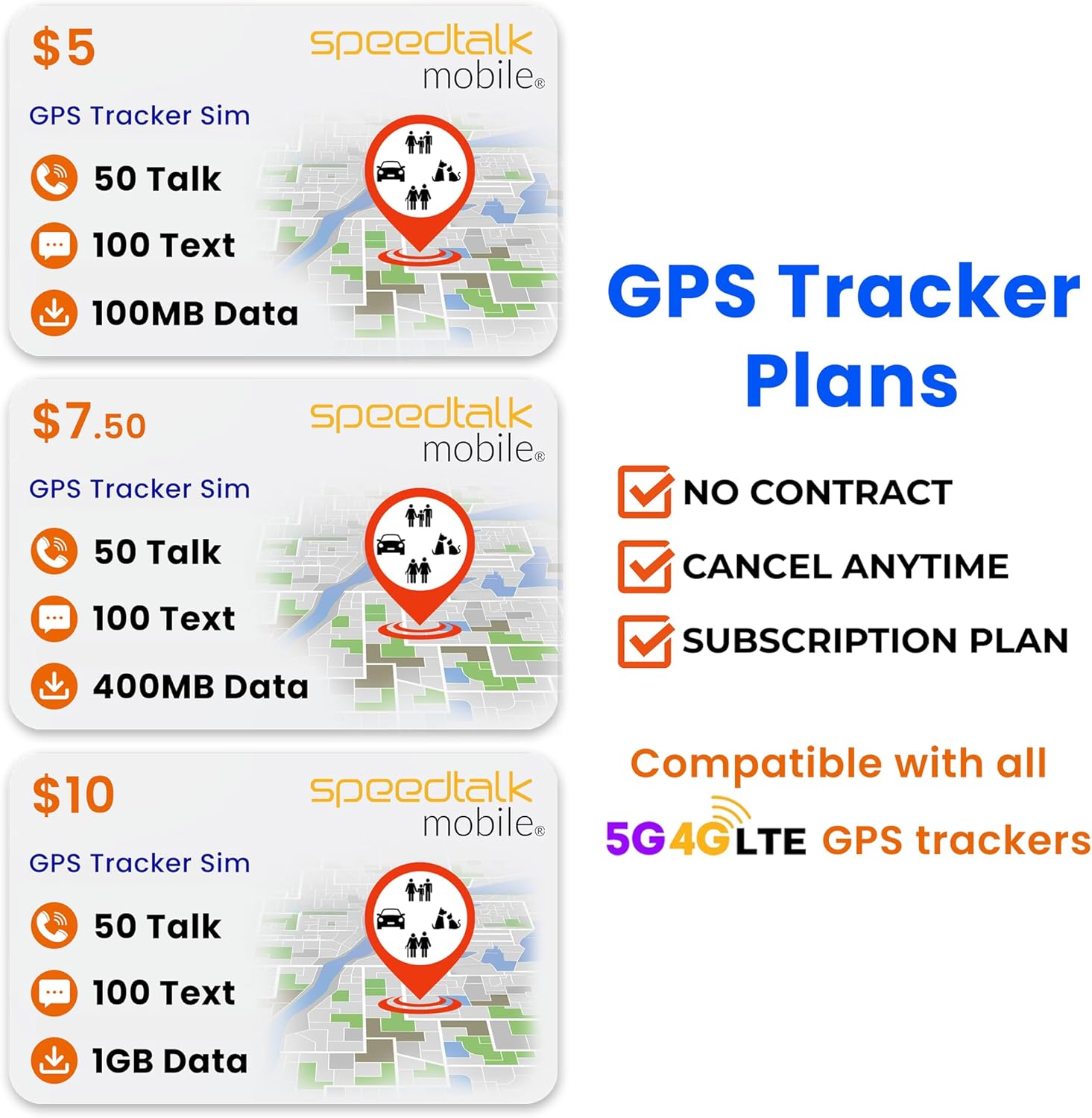 SpeedTalk Mobile GSM SIM Card for 5G 4G GPS Trackers - Pet Kid Senior Vehicle Tracking Devices - 30 Day Service| USA Coverage Canada & Mexico Roaming