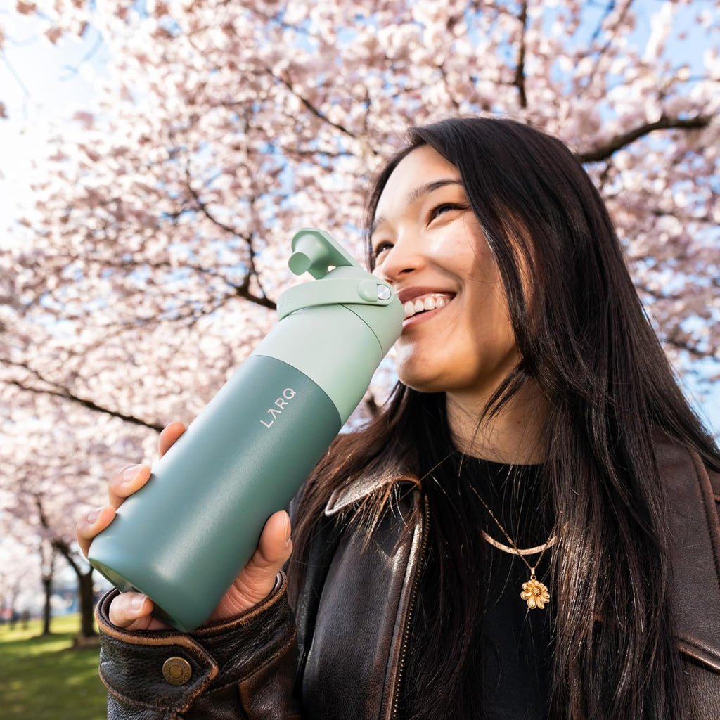 LARQ Bottle Swig Top 23oz - Insulated Stainless Steel Water Bottle With Built-In Silicone Handle | BPA Free | Reusable Water Bottle for Sports, Gym, and Travel, Eucalyptus Green