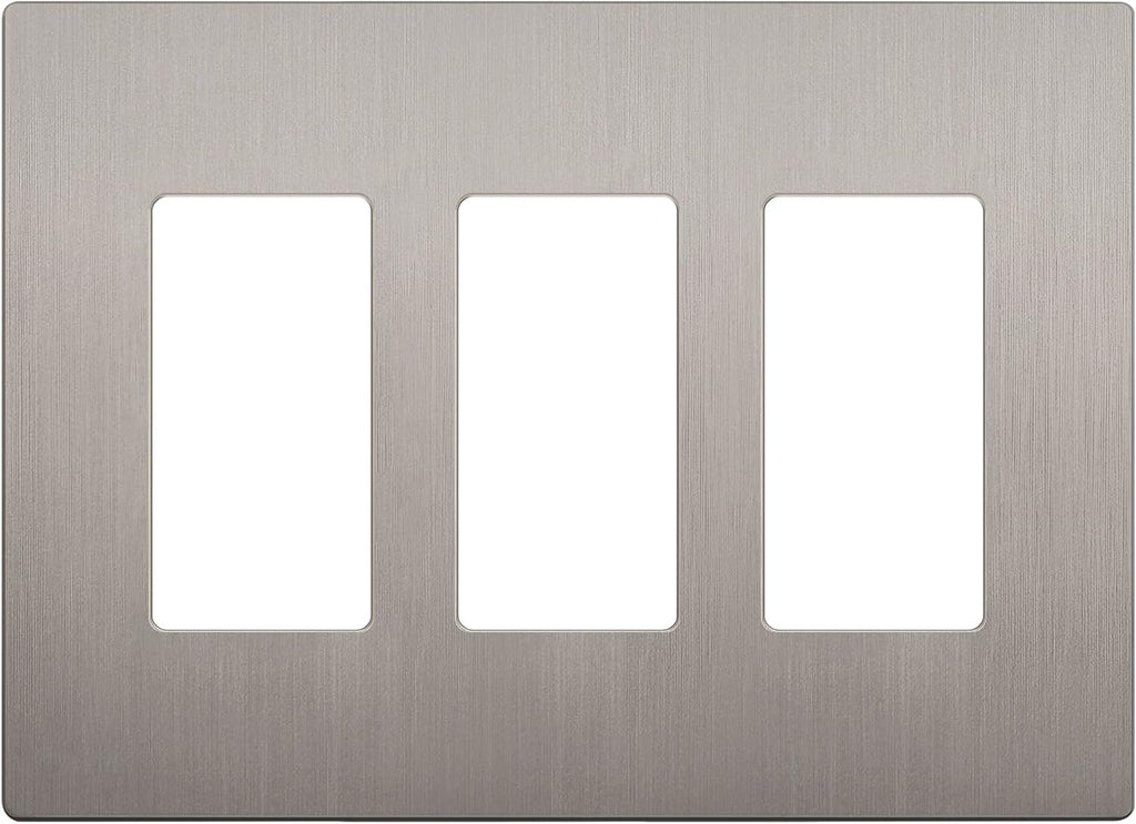 LIDER Brushed Finish Decorator Switch Cover, Screwless Wall Plate, Mid-Size 3-Gang 4.88" x 6.77", Unbreakable Polycarbonate Thermoplastic, UL Listed, LSWP-33M-BNK, Brushed Nickel